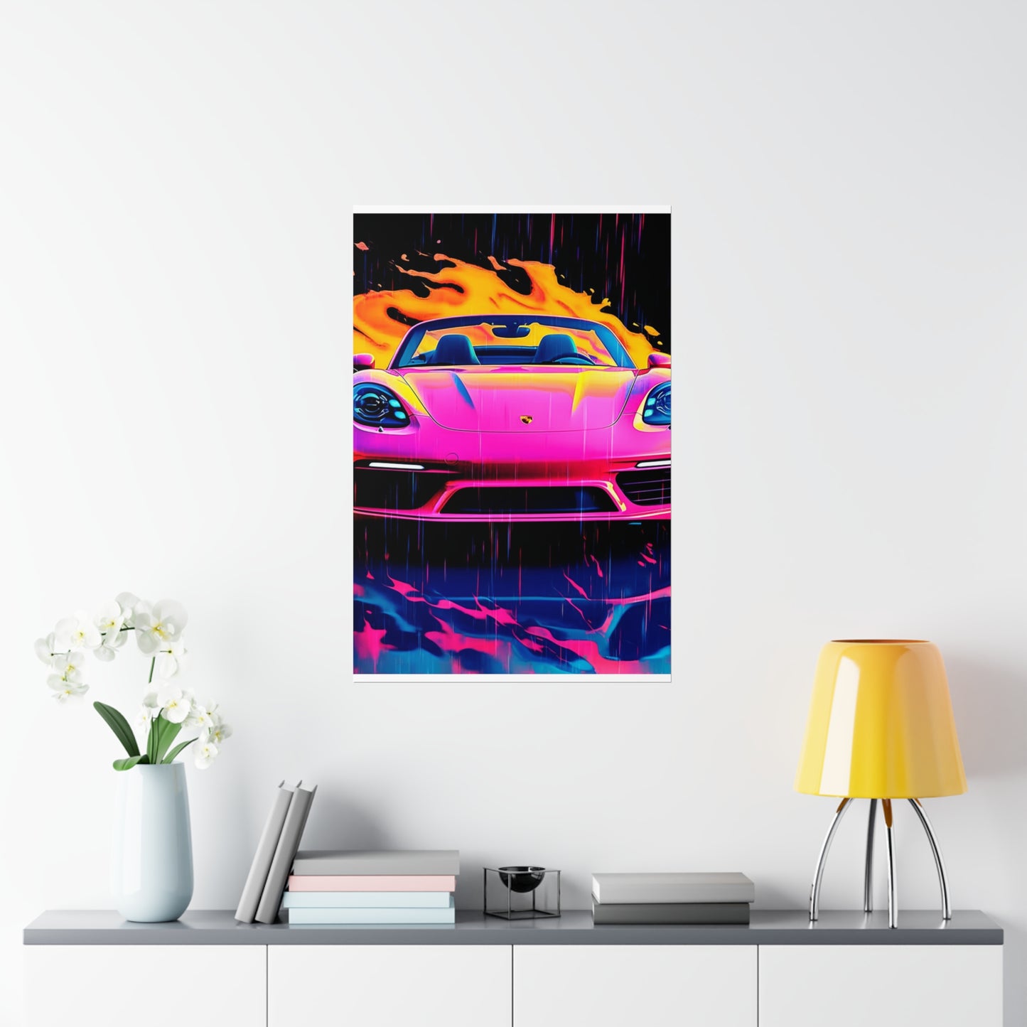 Premium Matte Vertical Posters Pink Porsche water fusion 1