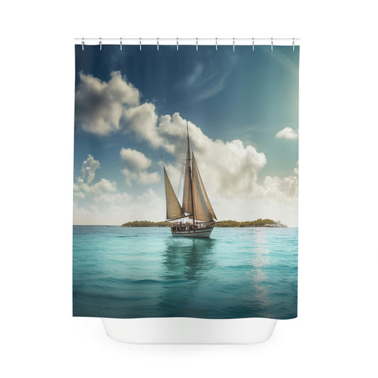 Polyester Shower Curtain sailboat blue 1
