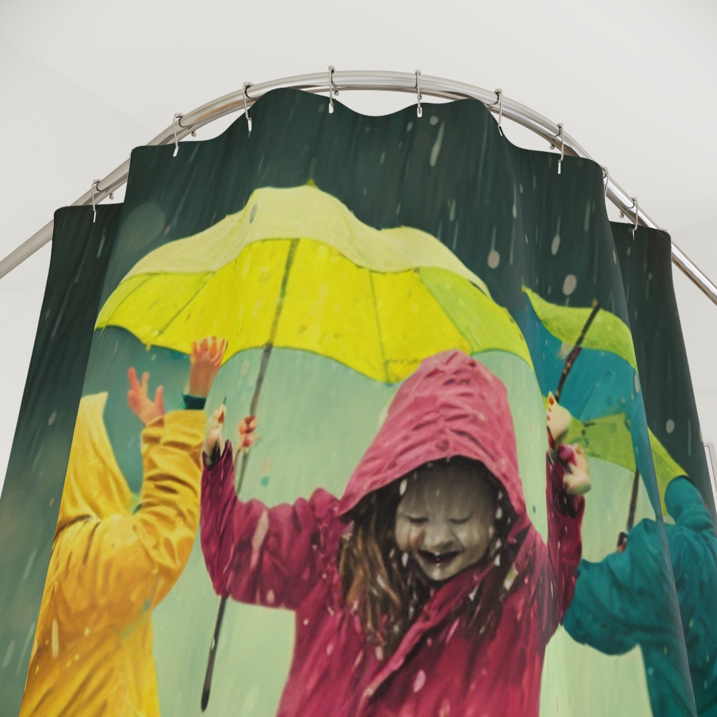 Polyester Shower Curtain kids dancing rain 2