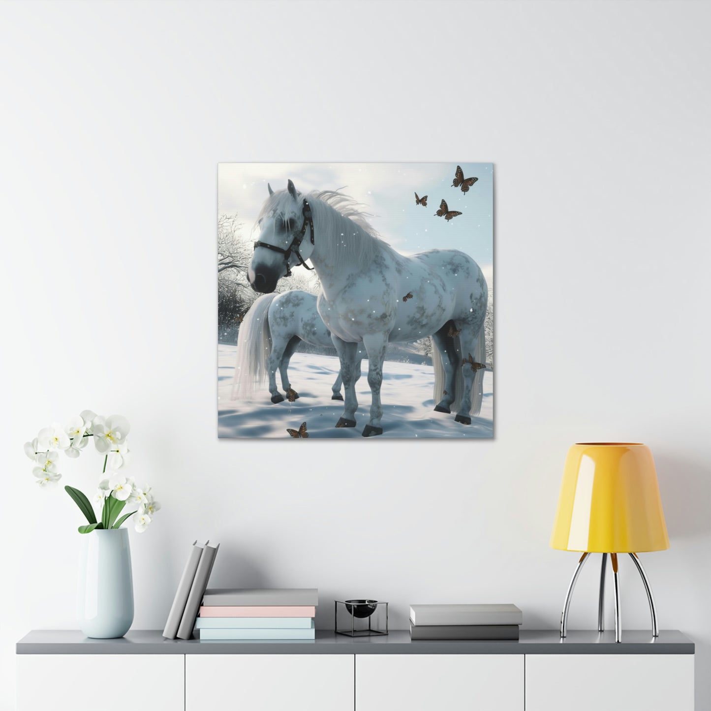 Canvas Gallery Wraps Butterfly Snow Horses 1