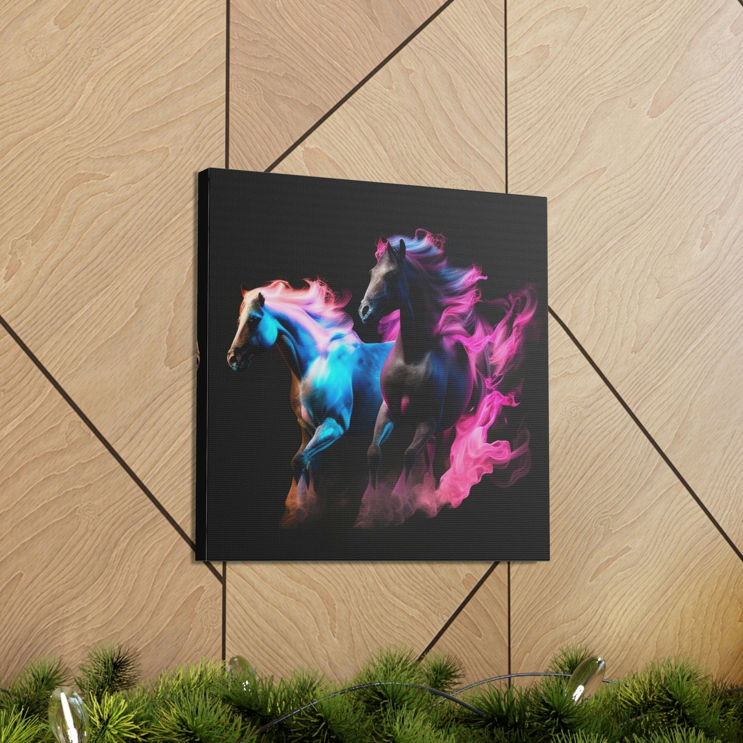 Canvas Gallery Wraps Horses Pink Blue Fire 3