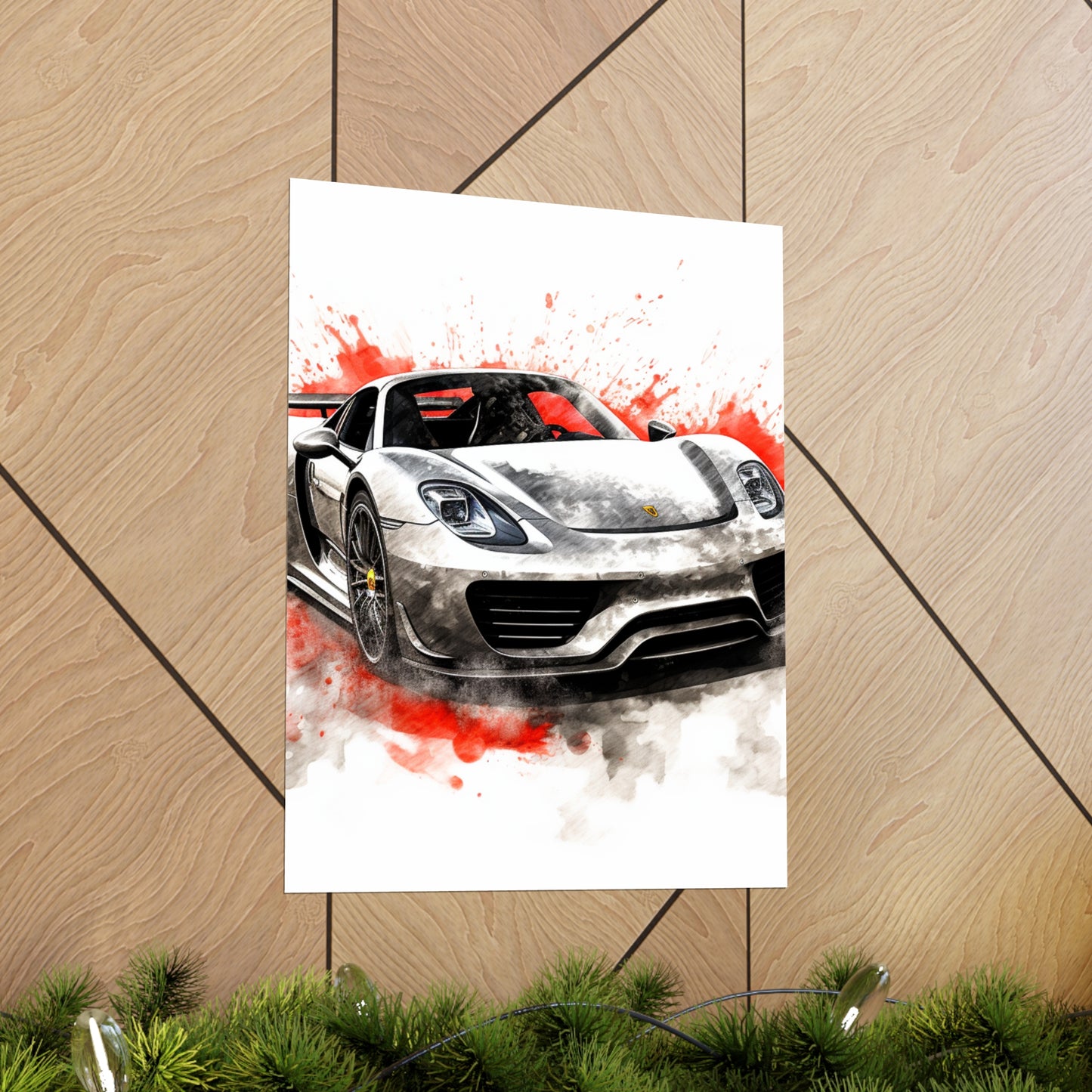 Premium Matte Vertical Posters 918 Spyder white background driving fast with water splashing 4