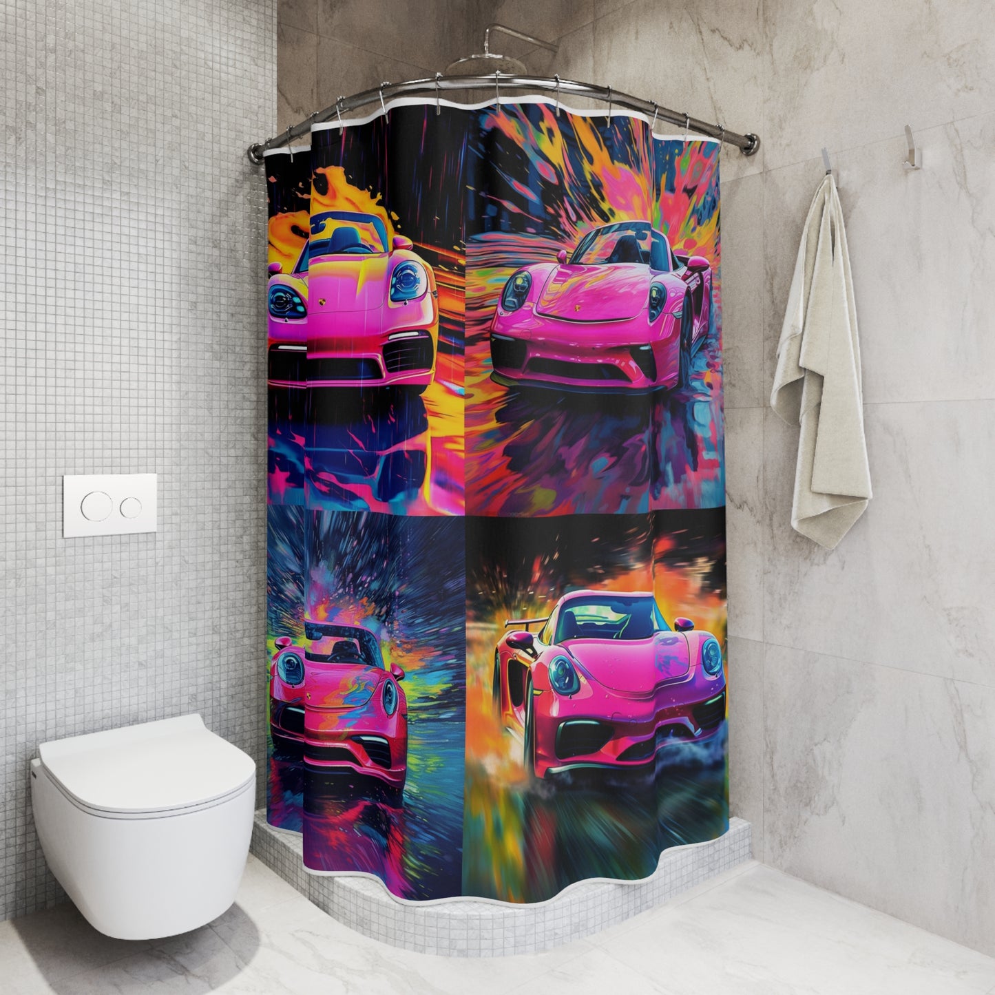 Polyester Shower Curtain Pink Porsche water fusion 5
