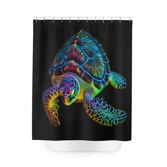 Polyester Shower Curtain neon sea turtle 1
