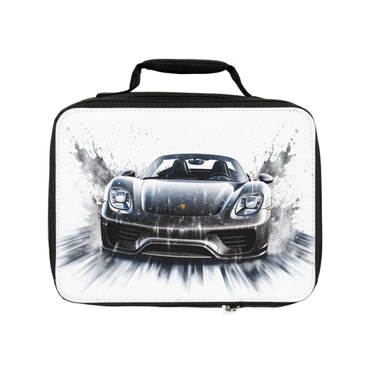 Lunch Bag 918 Spyder white background driving fast with water splashing 3