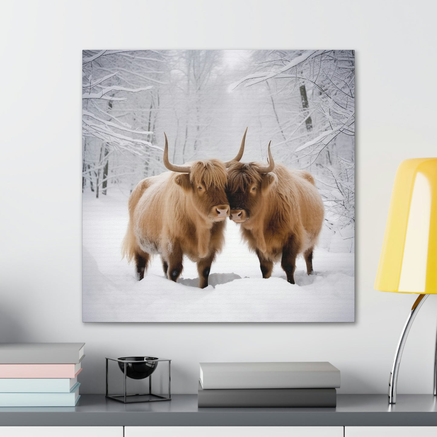 Canvas Gallery Wraps Long Haired Cow snow 1