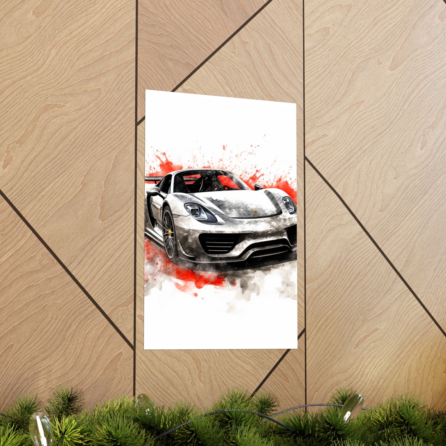 Premium Matte Vertical Posters 918 Spyder white background driving fast with water splashing 4