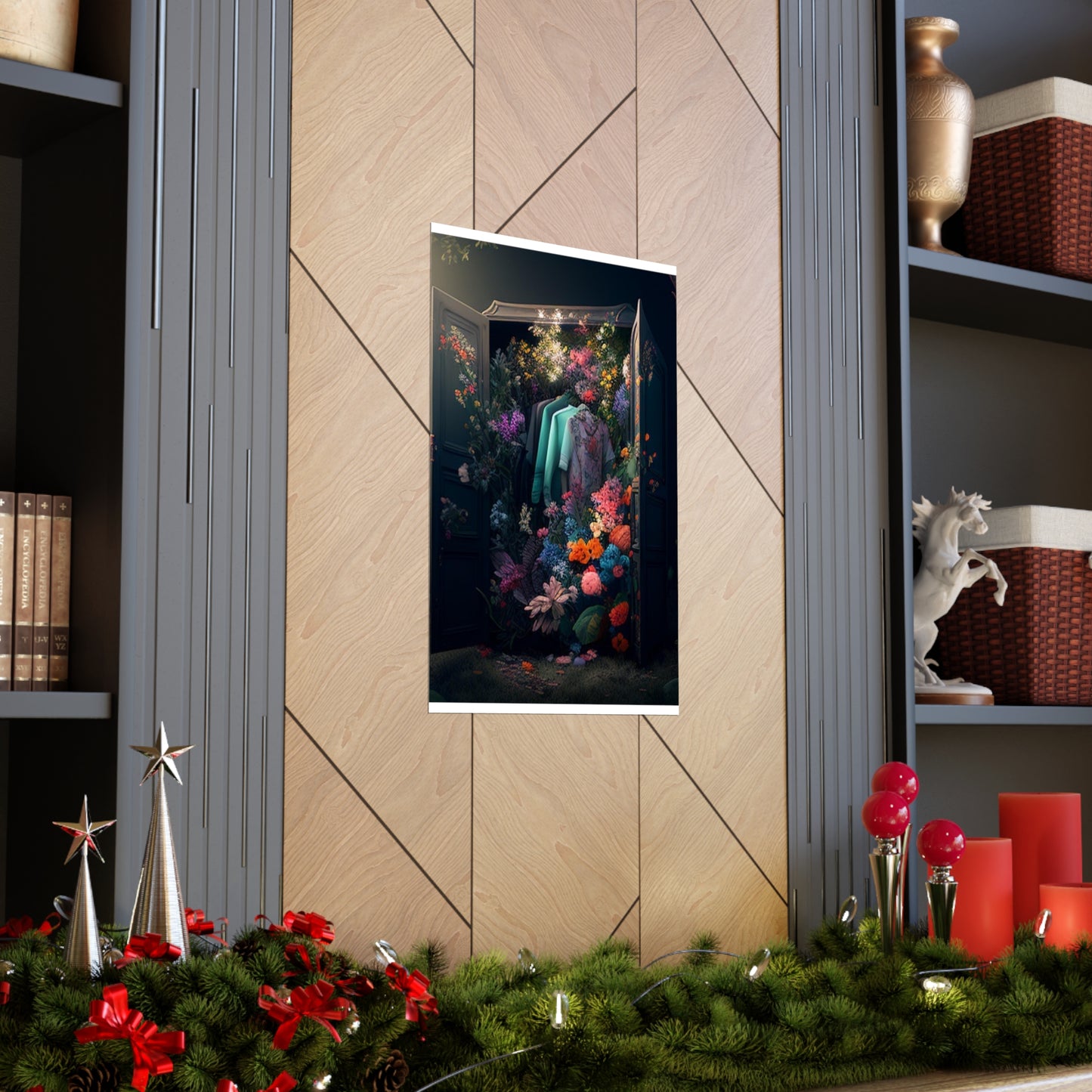 Premium Matte Vertical Posters A Wardrobe Surrounded by Flowers 1