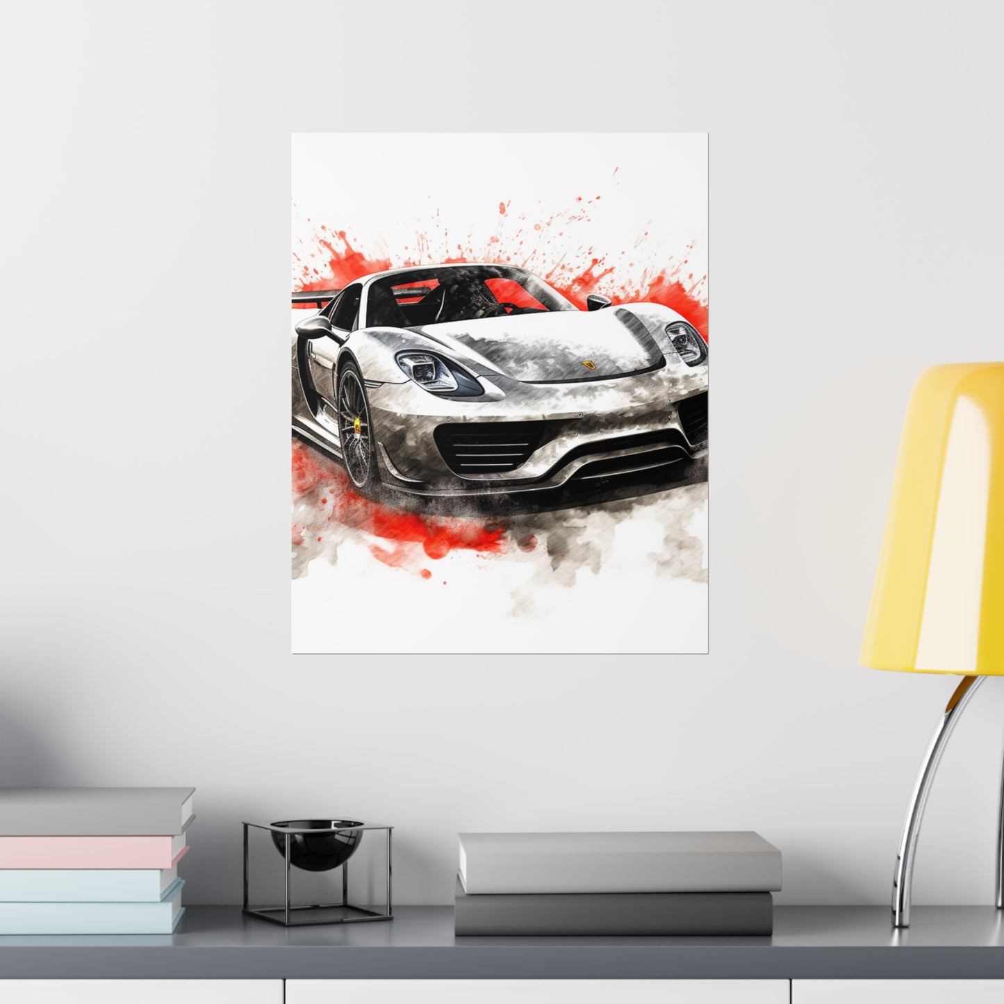 Premium Matte Vertical Posters 918 Spyder white background driving fast with water splashing 4