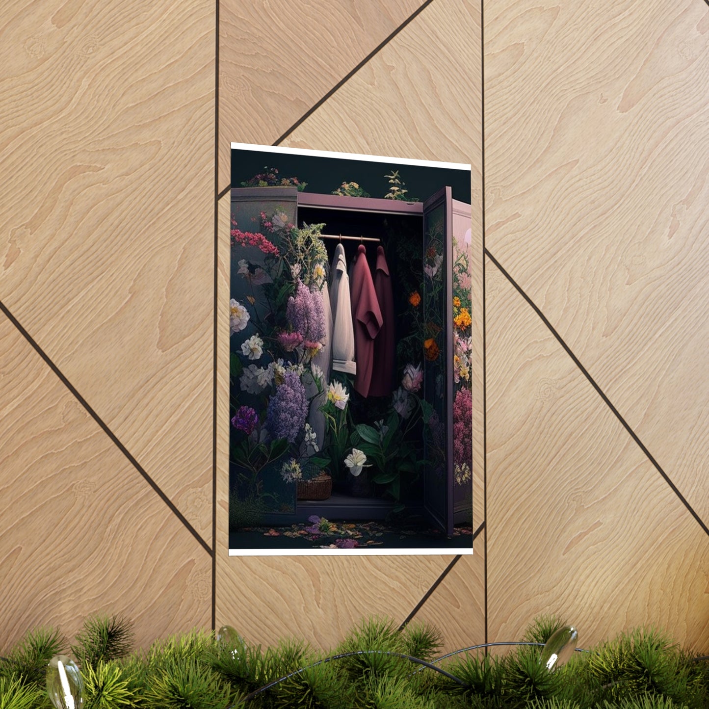 Premium Matte Vertical Posters A Wardrobe Surrounded by Flowers 2