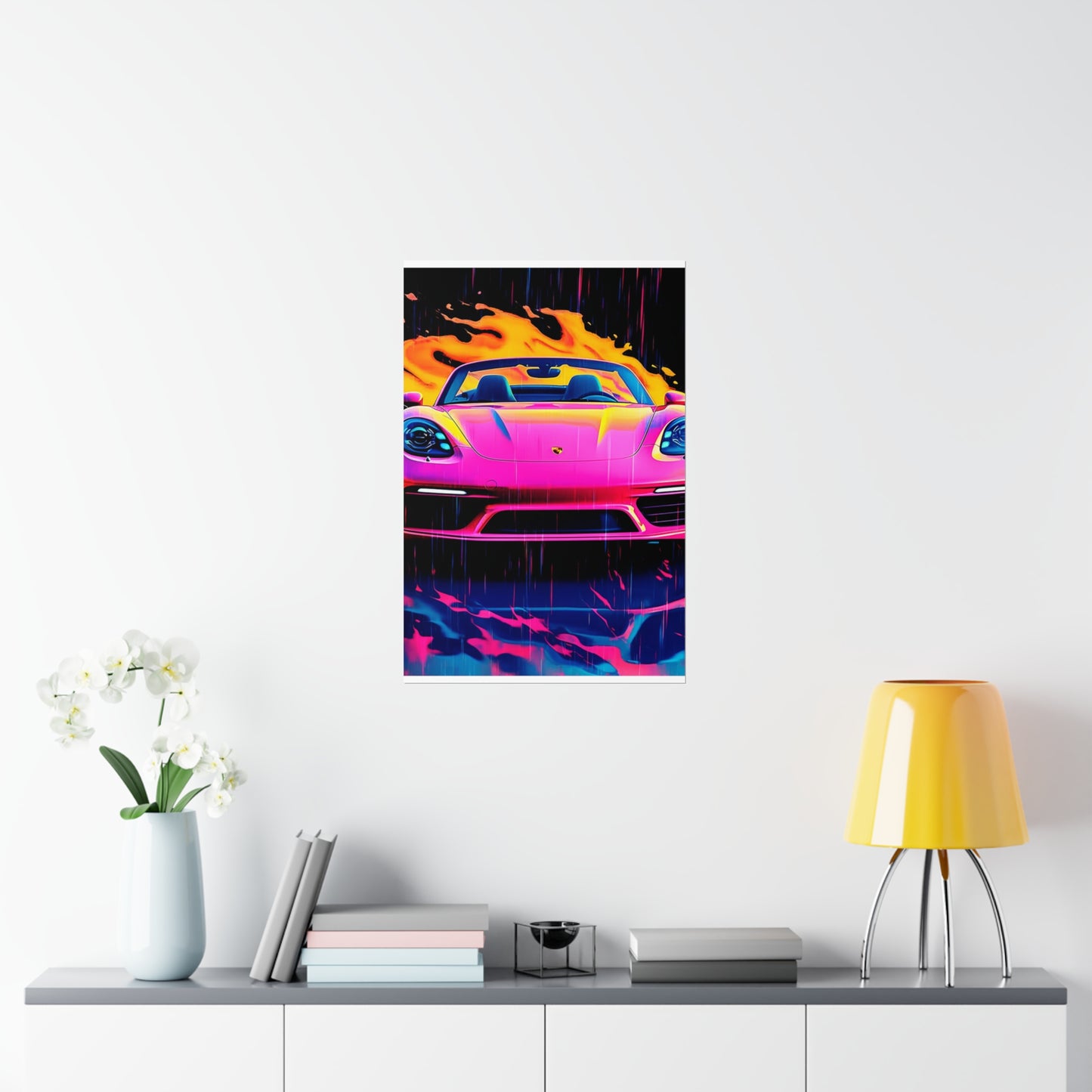 Premium Matte Vertical Posters Pink Porsche water fusion 1