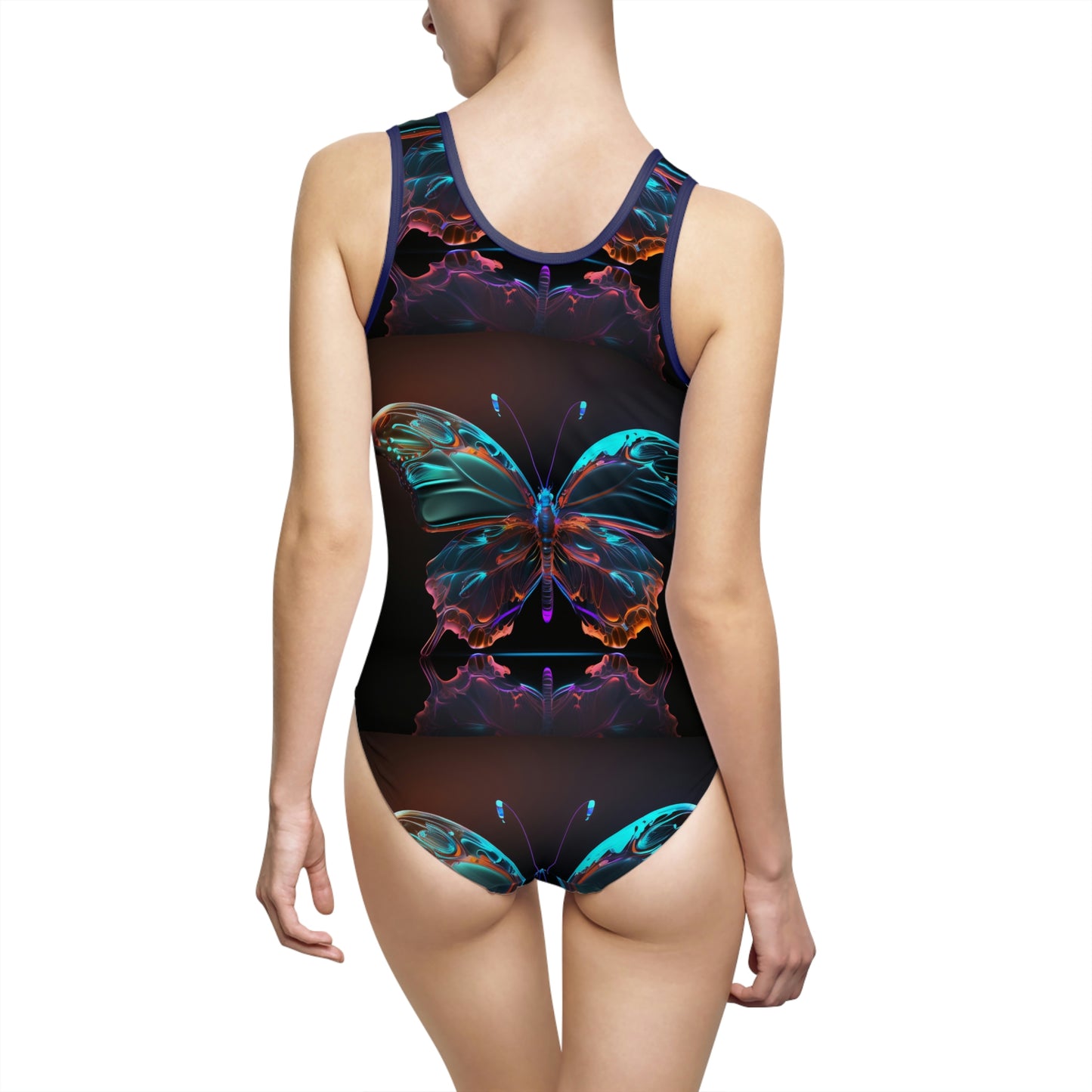 Women's Classic One-Piece Swimsuit (AOP) Butterfly Color Neon 1