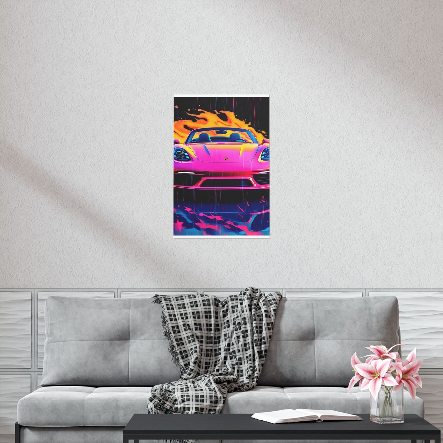 Premium Matte Vertical Posters Pink Porsche water fusion 1