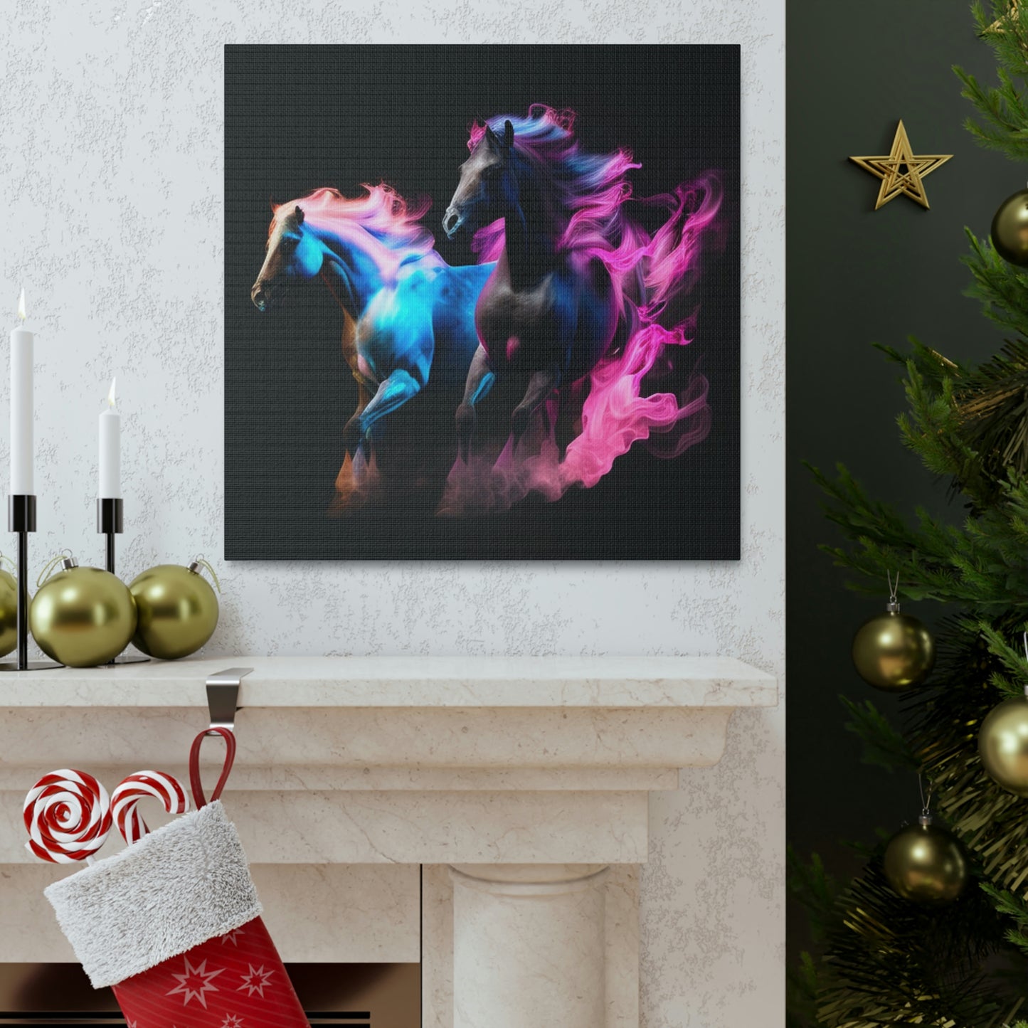 Canvas Gallery Wraps Horses Pink Blue Fire 3