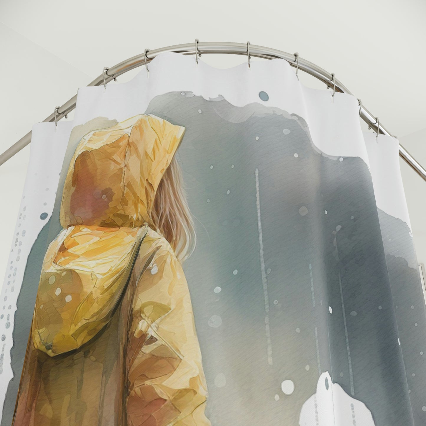 Polyester Shower Curtain girl rain watercolor 1