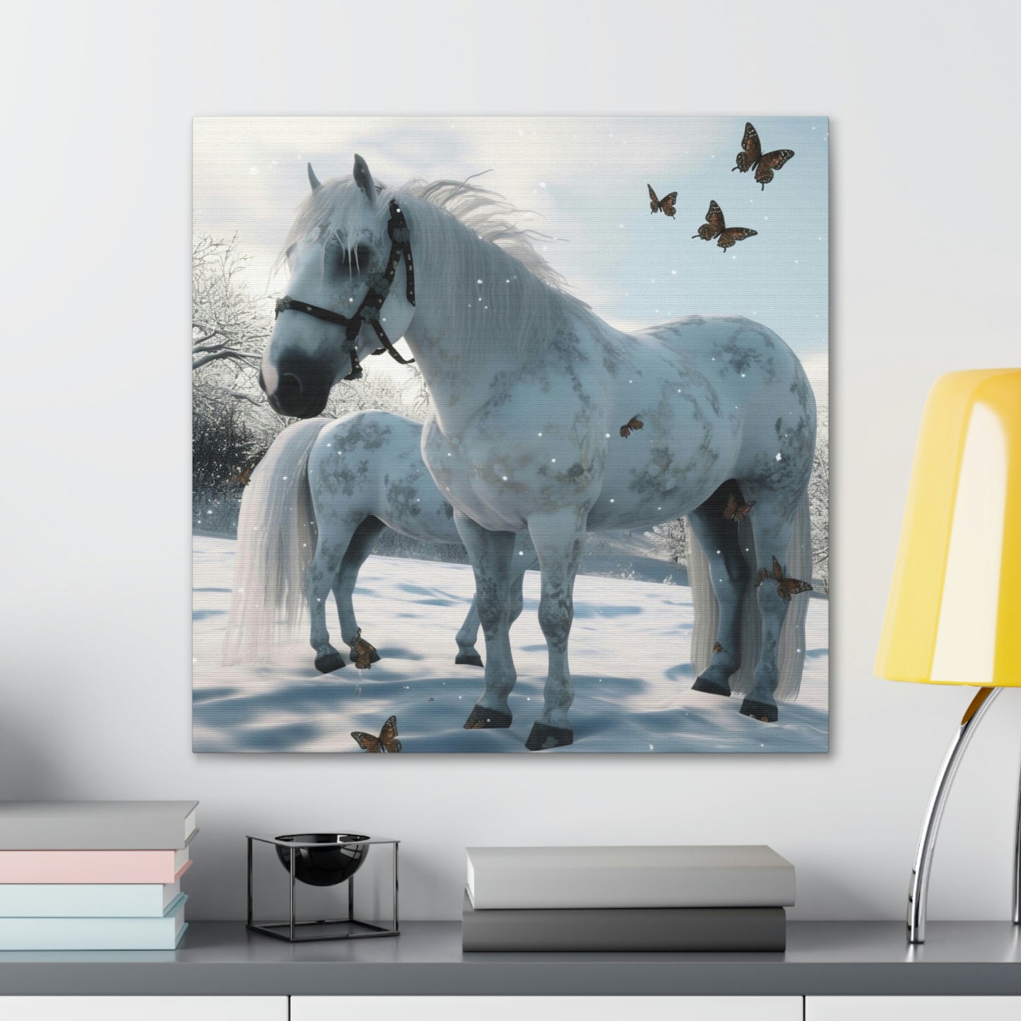 Canvas Gallery Wraps Butterfly Snow Horses 1