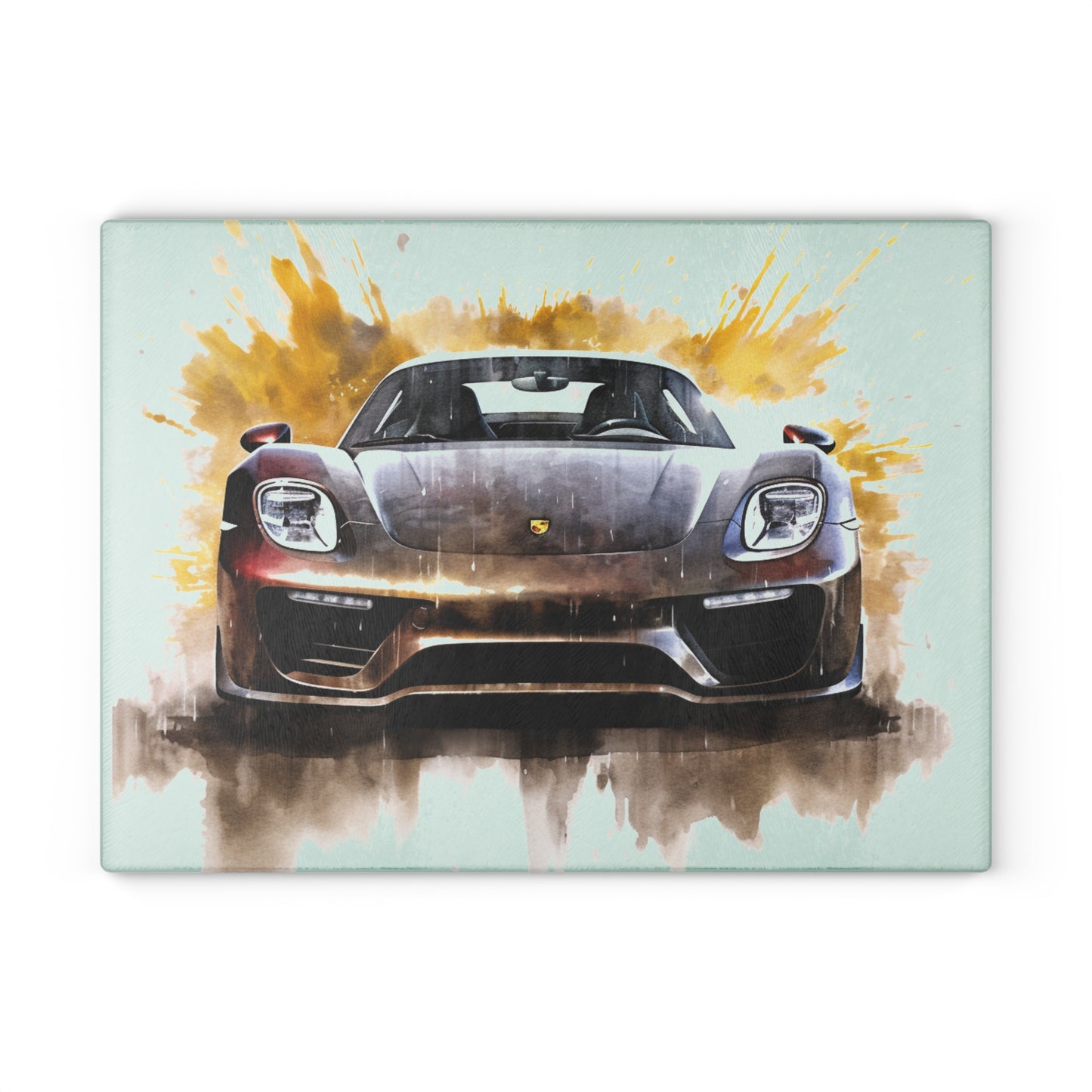 Glass Cutting Board 918 Spyder white background driving fast with water splashing 1