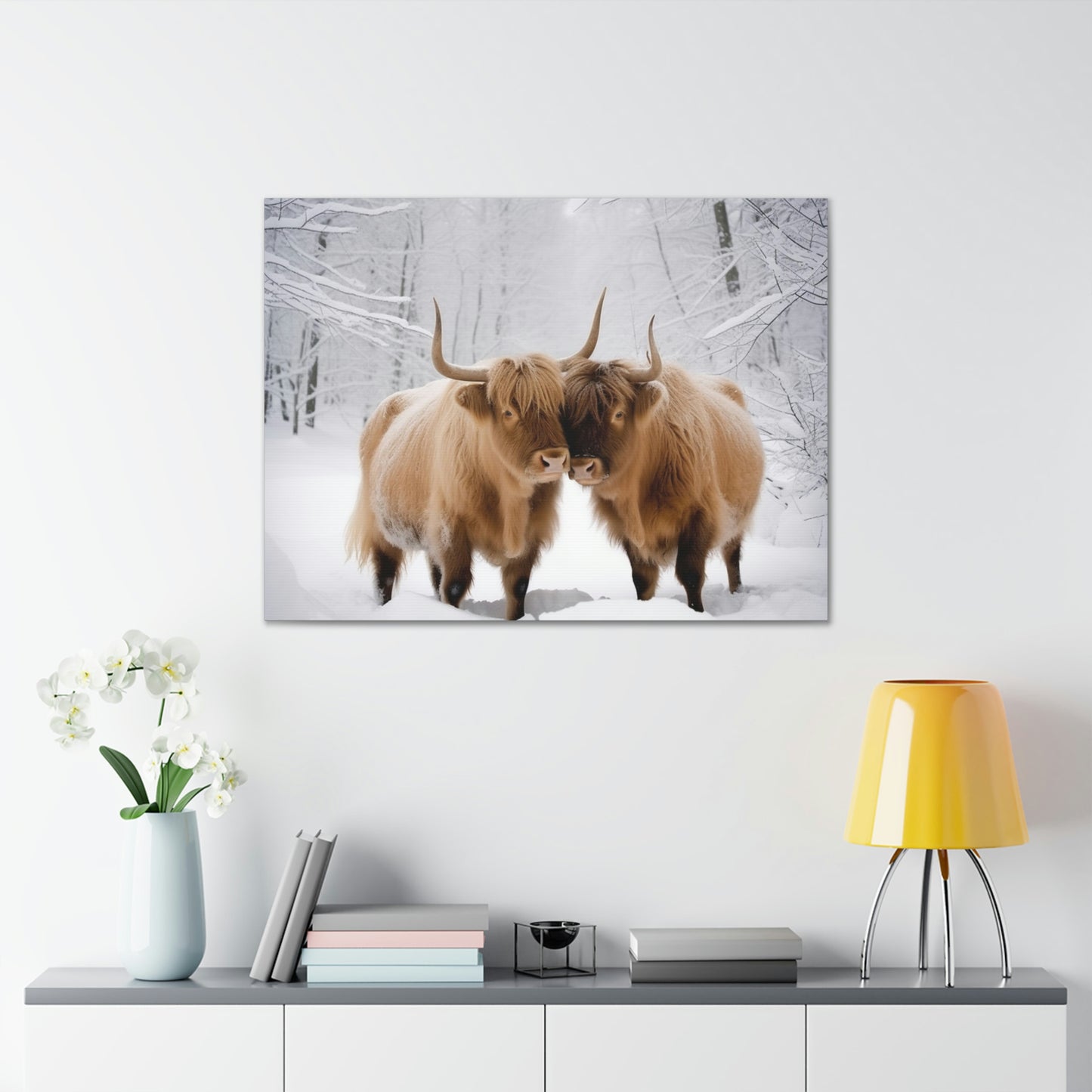 Canvas Gallery Wraps Long Haired Cow snow 1