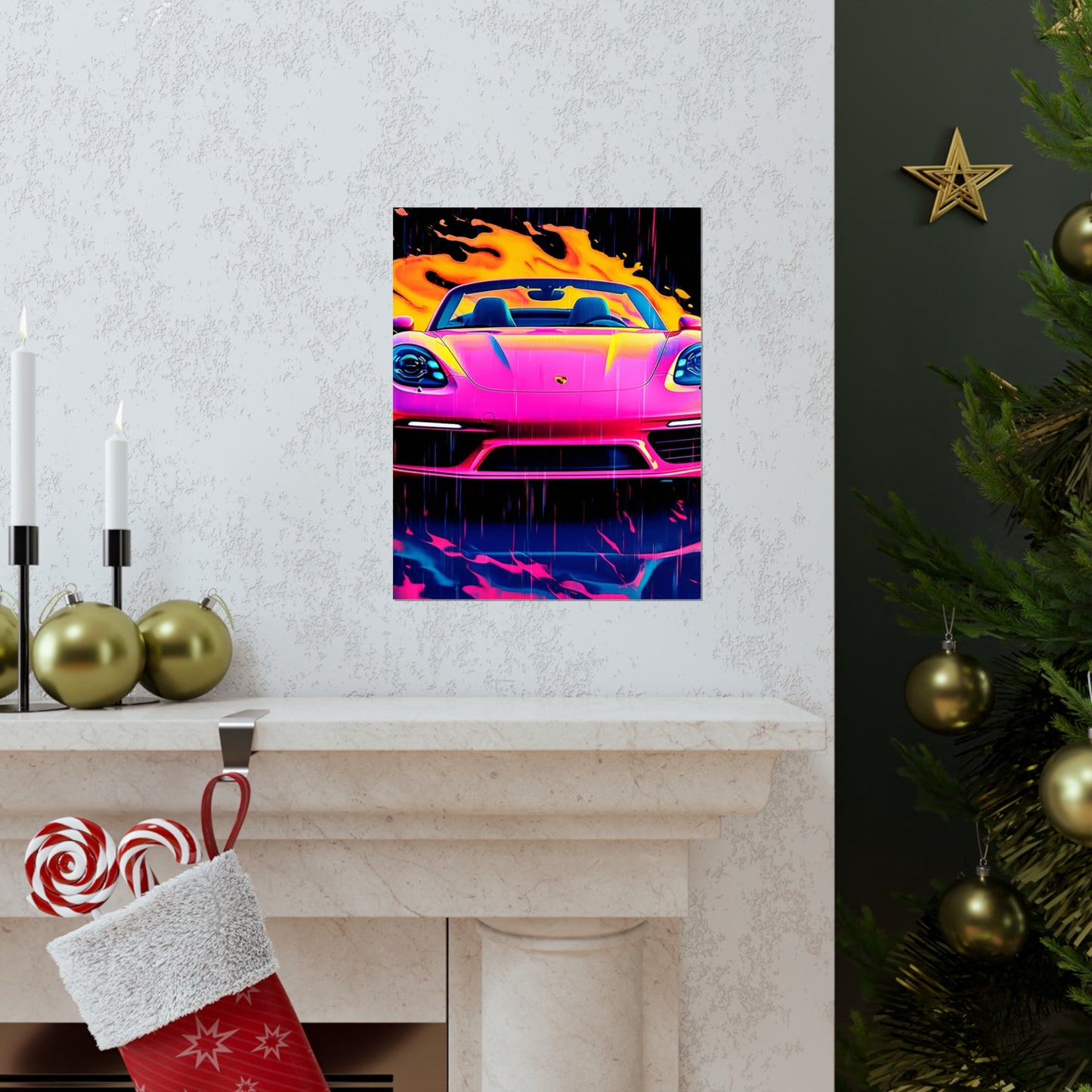 Premium Matte Vertical Posters Pink Porsche water fusion 1