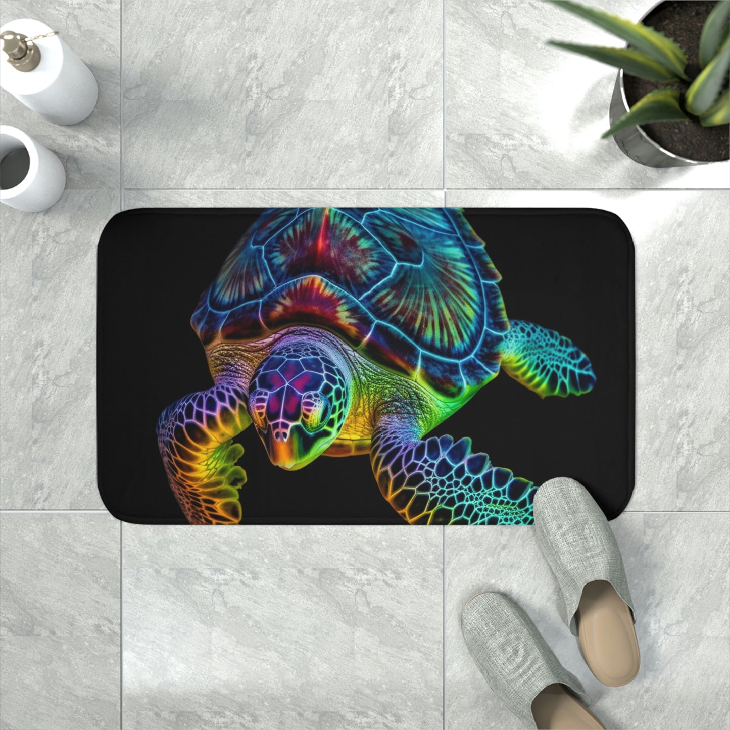 Memory Foam Bath Mat neon sea turtle 1