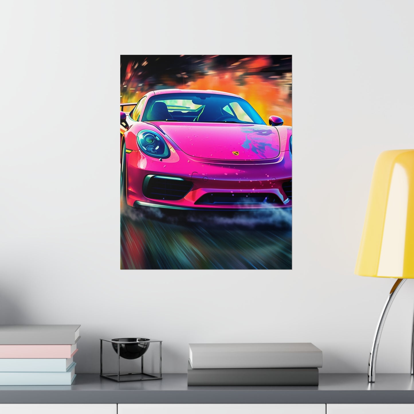 Premium Matte Vertical Posters Pink Porsche water fusion 4