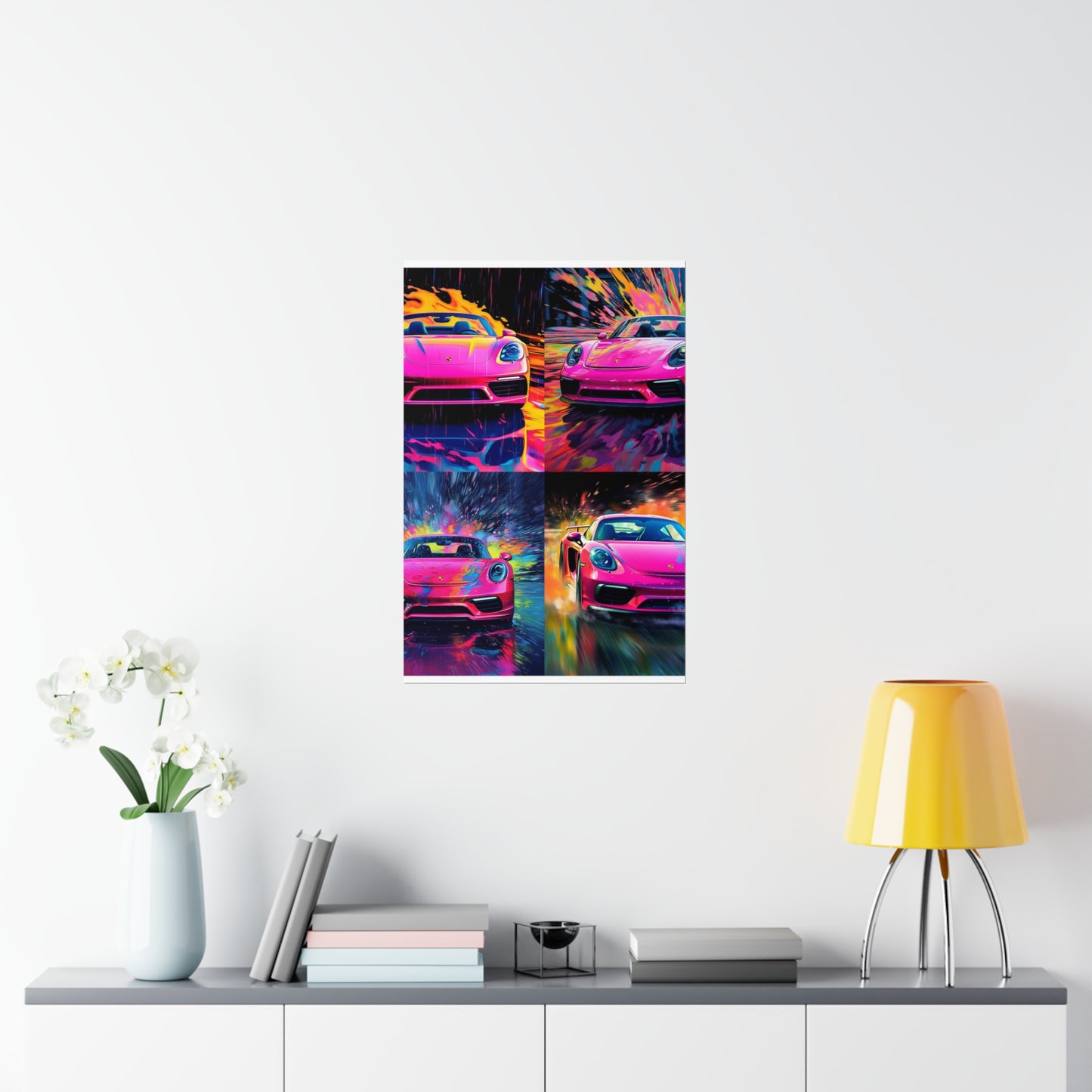 Premium Matte Vertical Posters Pink Porsche water fusion 5