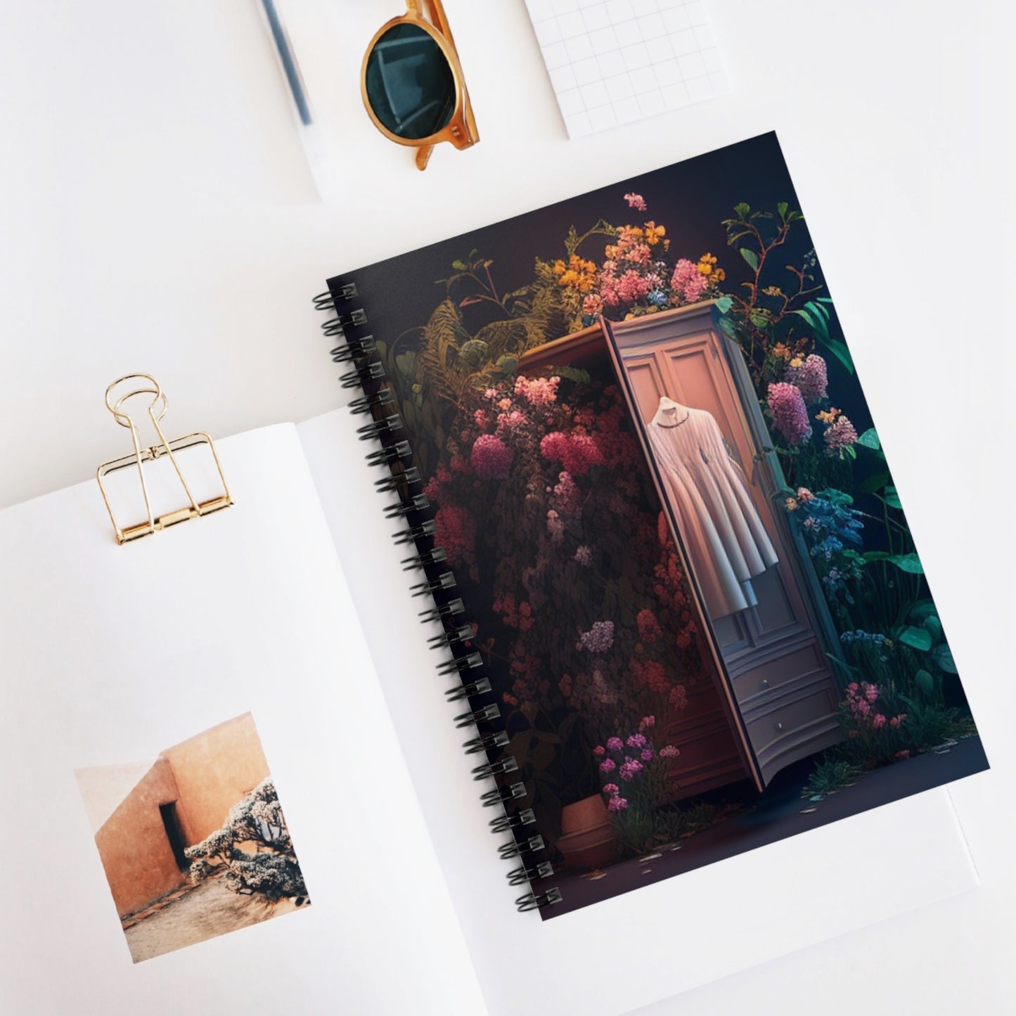 Spiral Notebook - Ruled Line A Wardrobe Surrounded by Flowers 3