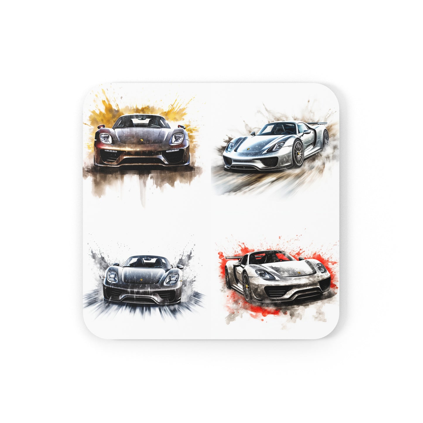 Cork Back Coaster 918 Spyder white background driving fast with water splashing 5