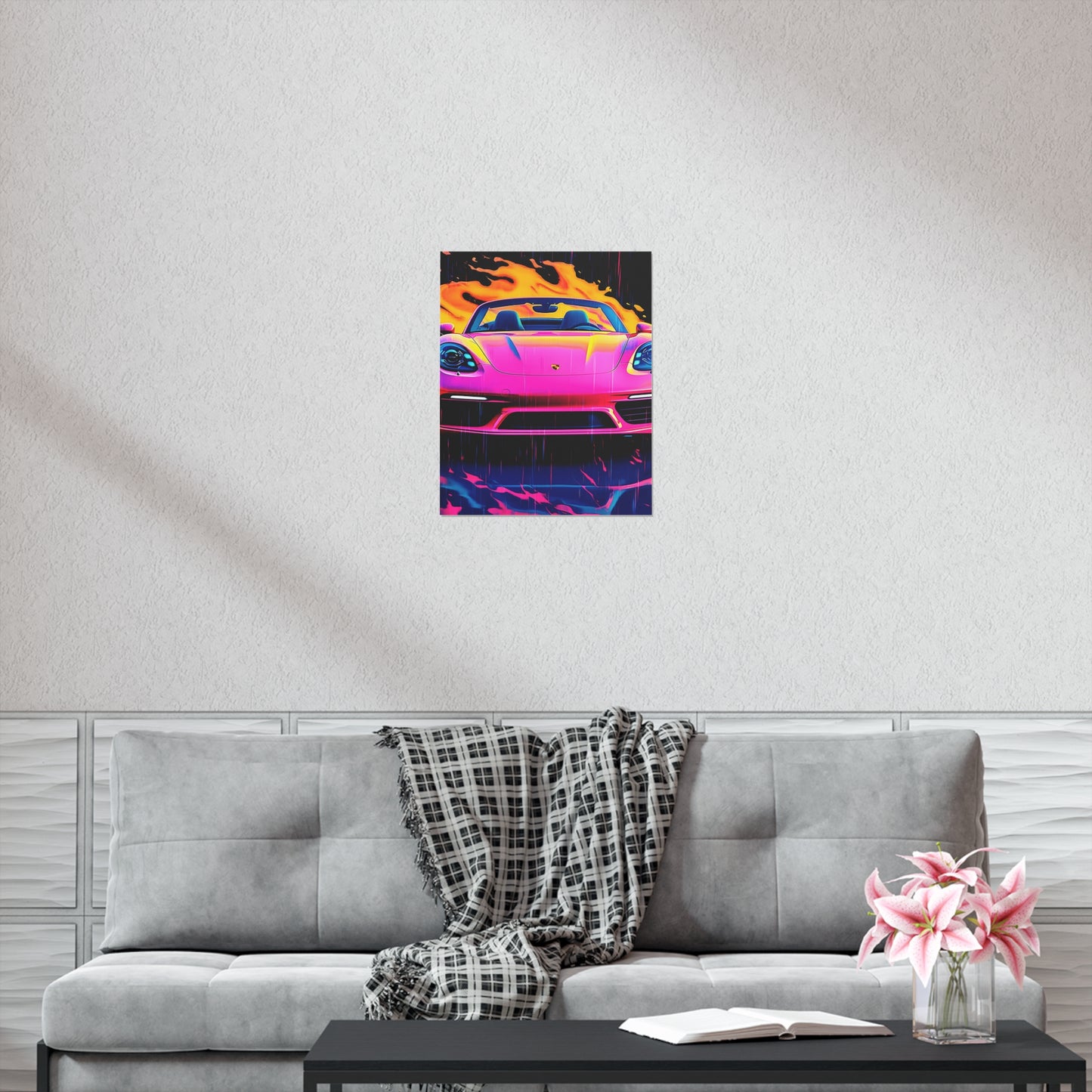 Premium Matte Vertical Posters Pink Porsche water fusion 1