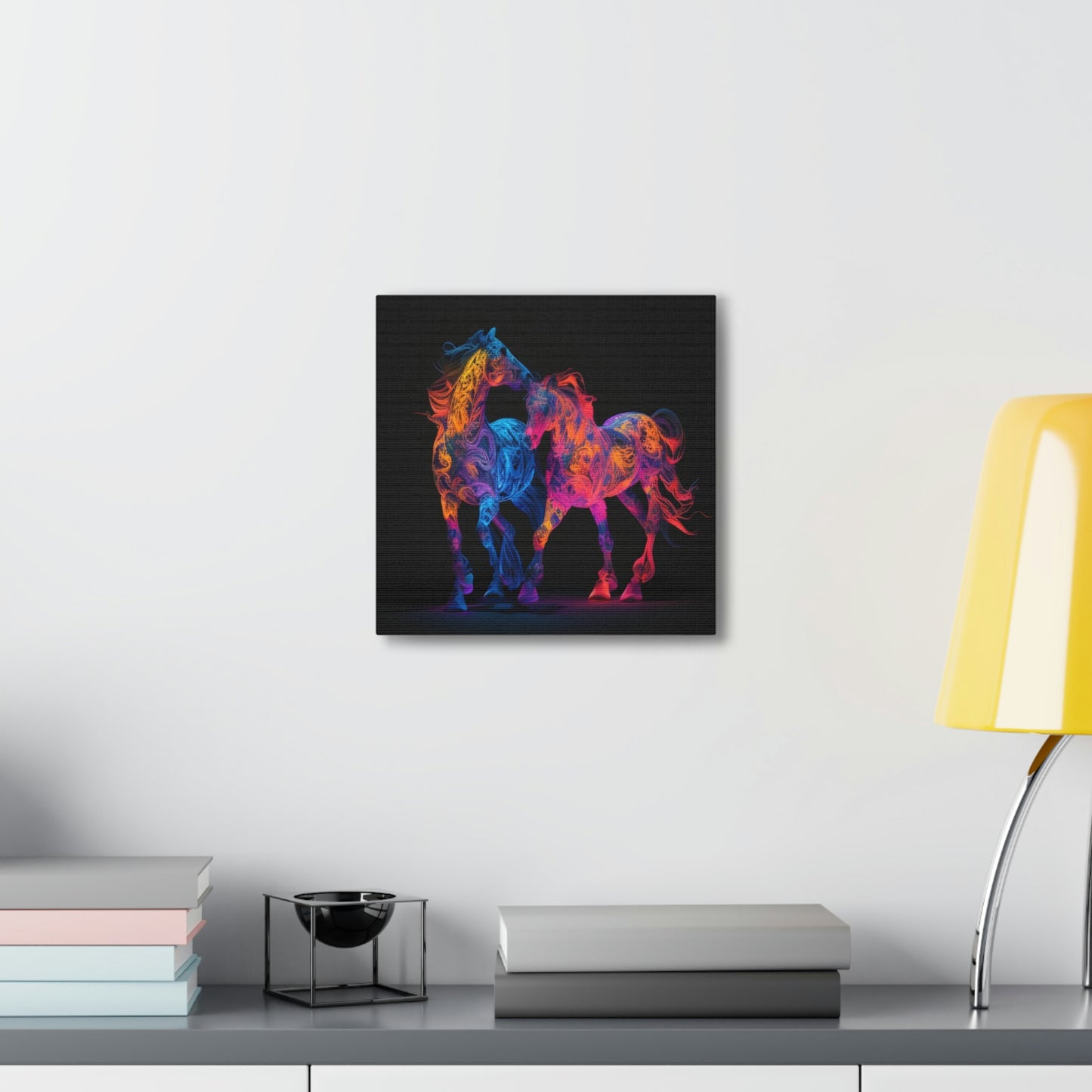 Canvas Gallery Wraps Two Neon Horses 1