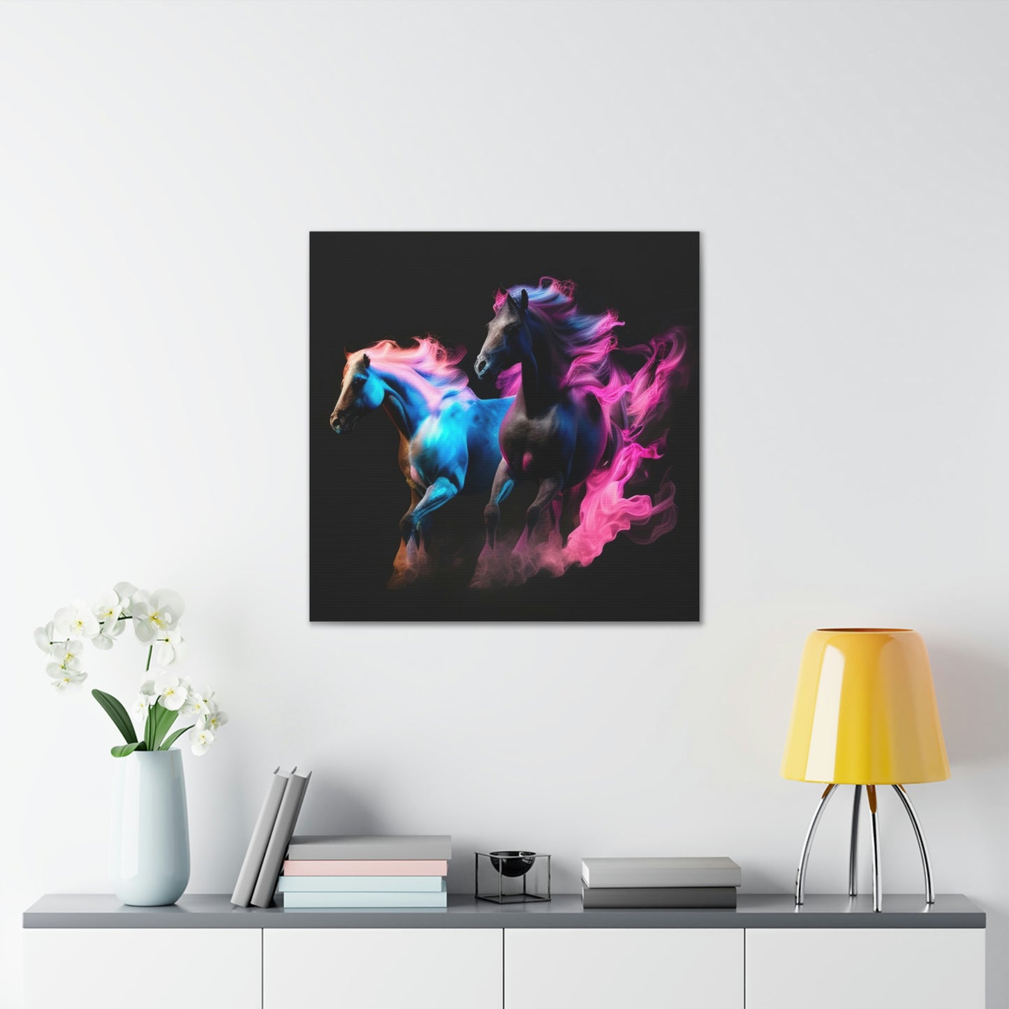 Canvas Gallery Wraps Horses Pink Blue Fire 3