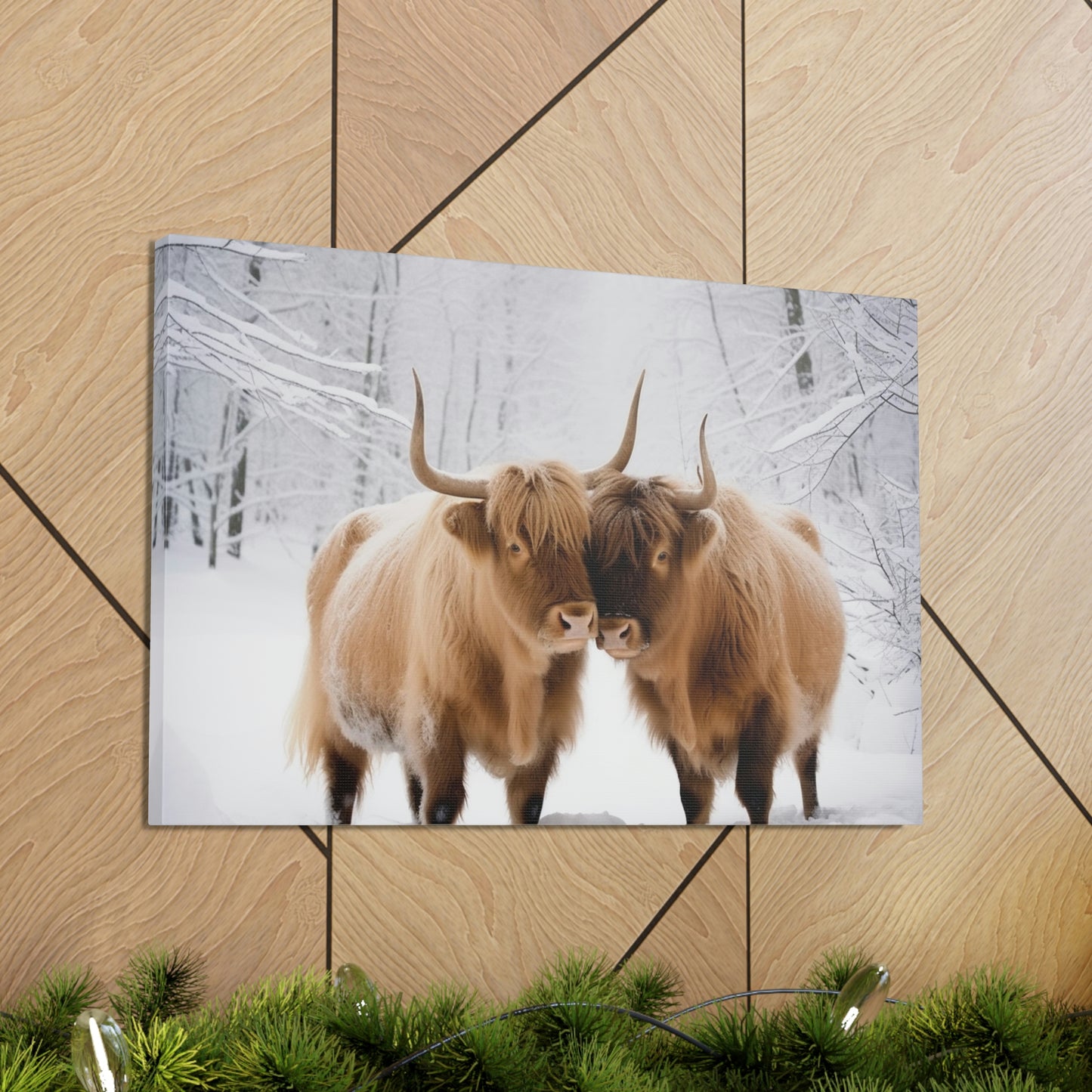 Canvas Gallery Wraps Long Haired Cow snow 1