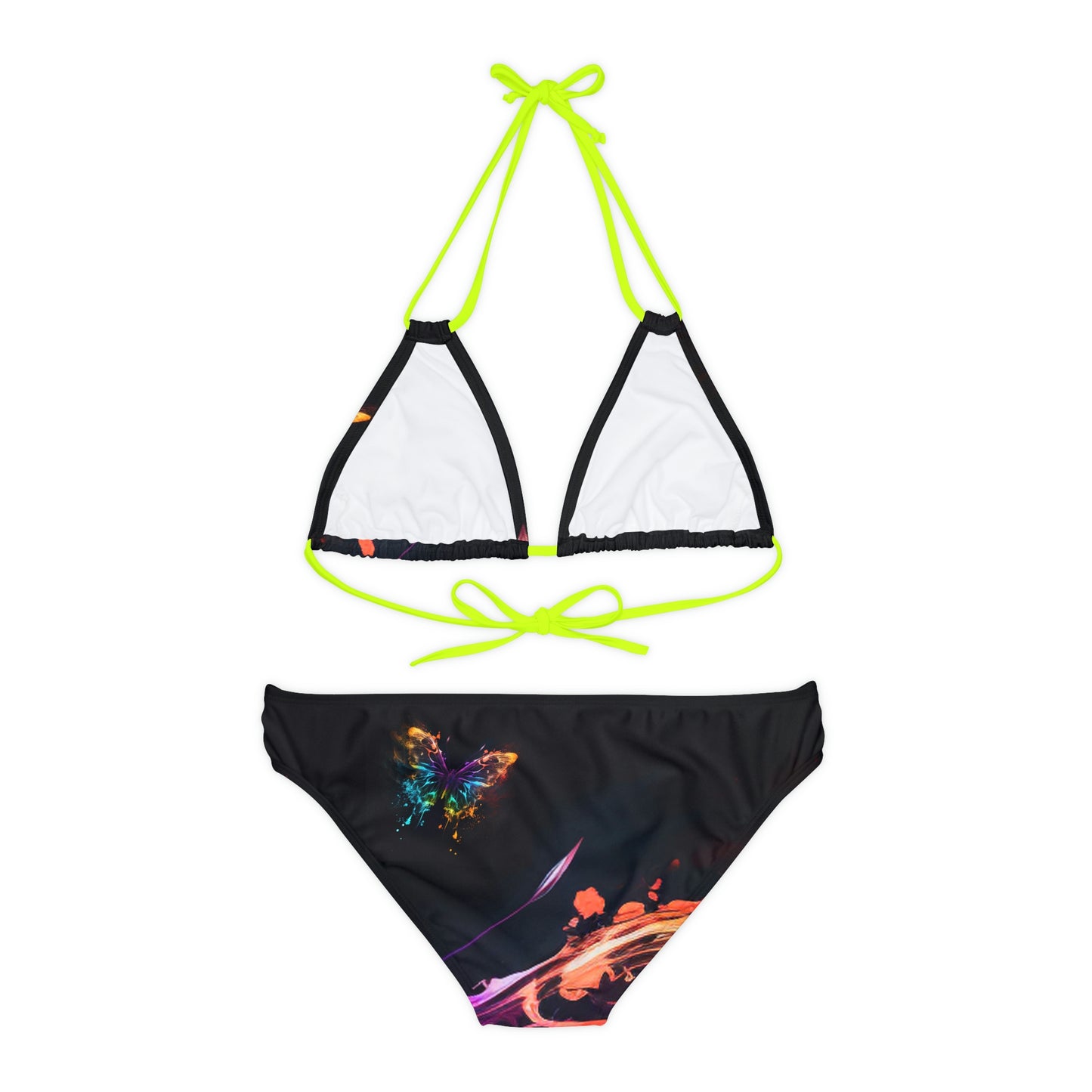 Strappy Bikini Set (AOP) florescent butterfly fluttering flair 1