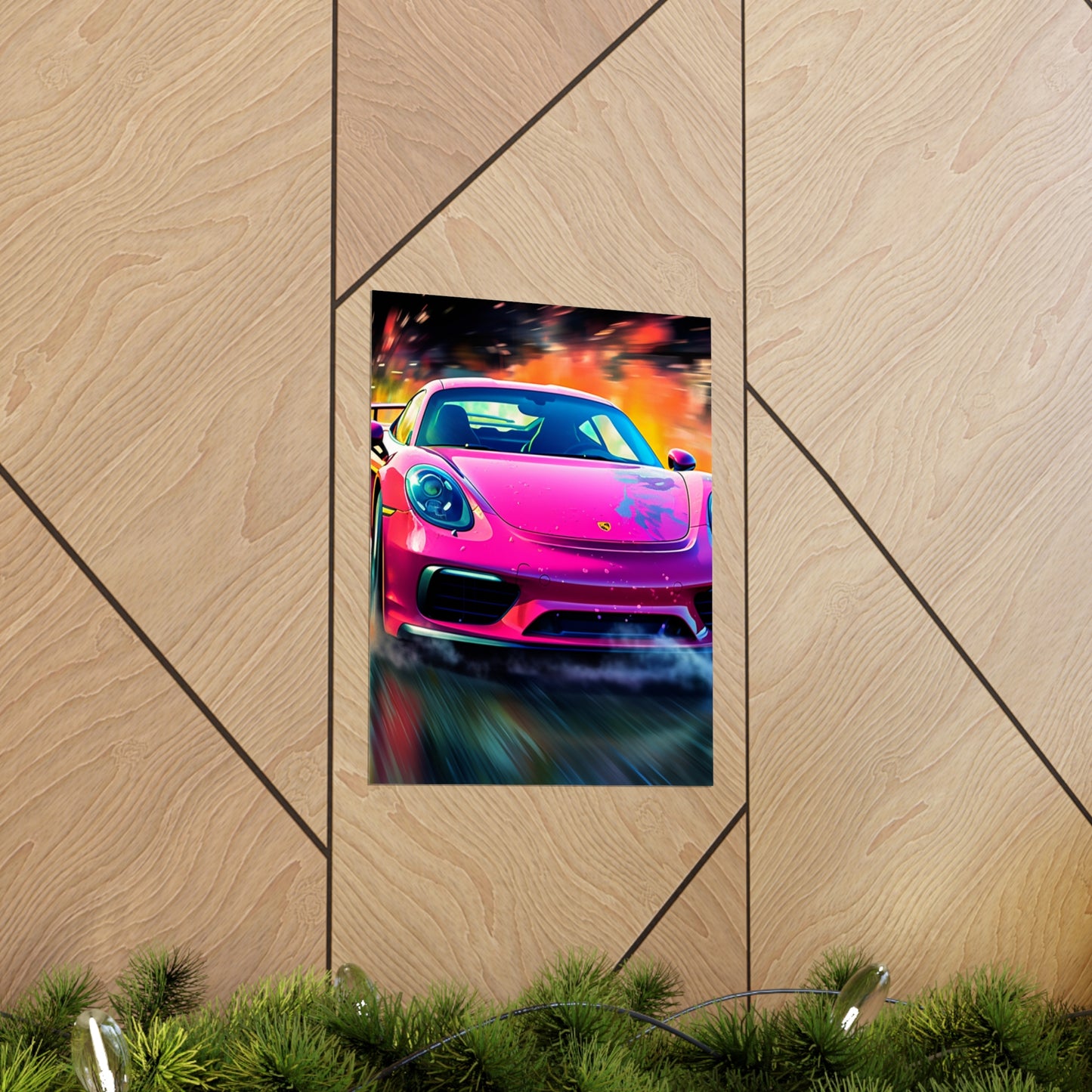 Premium Matte Vertical Posters Pink Porsche water fusion 4