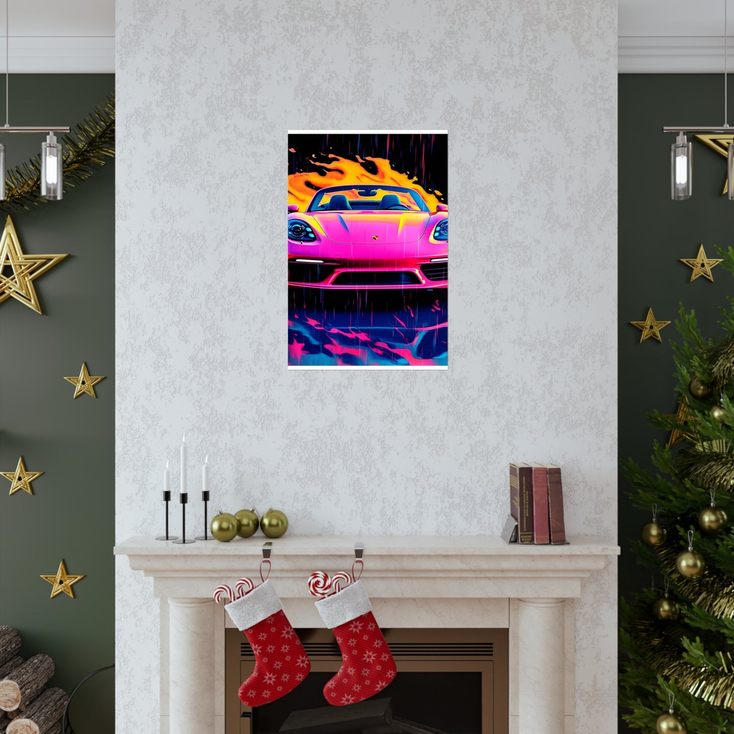 Premium Matte Vertical Posters Pink Porsche water fusion 1