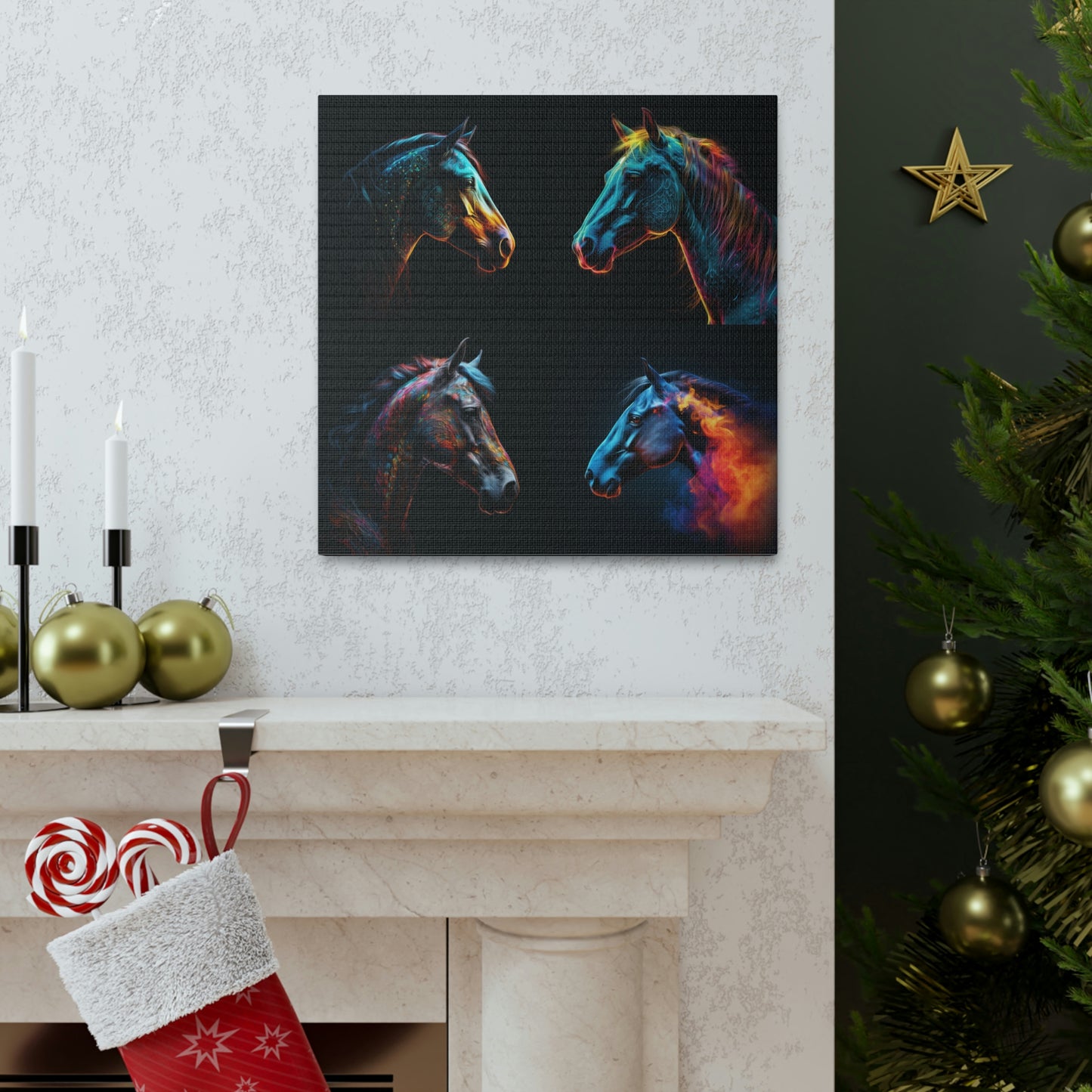 Canvas Gallery Wraps Neon Horses 4 Pack