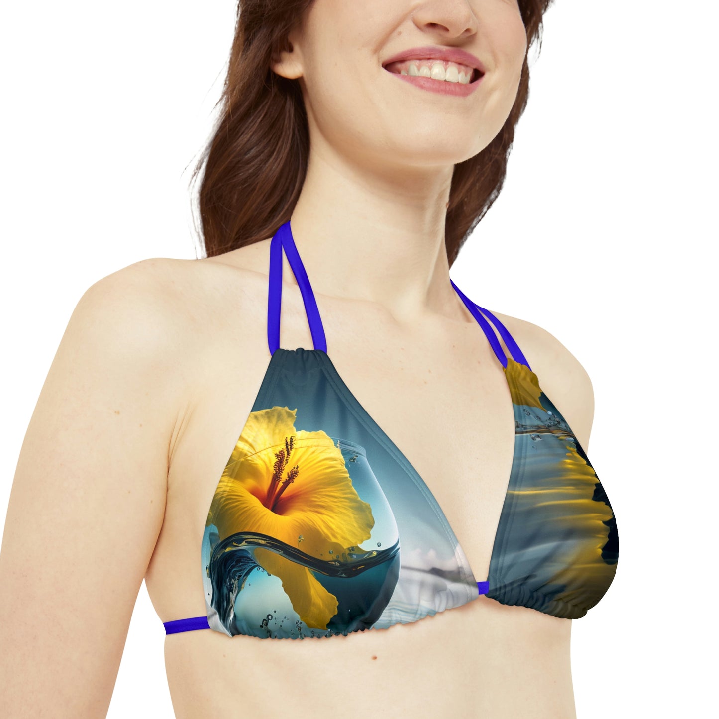 Strappy Bikini Set (AOP) Yellow Hibiscus Glass 4