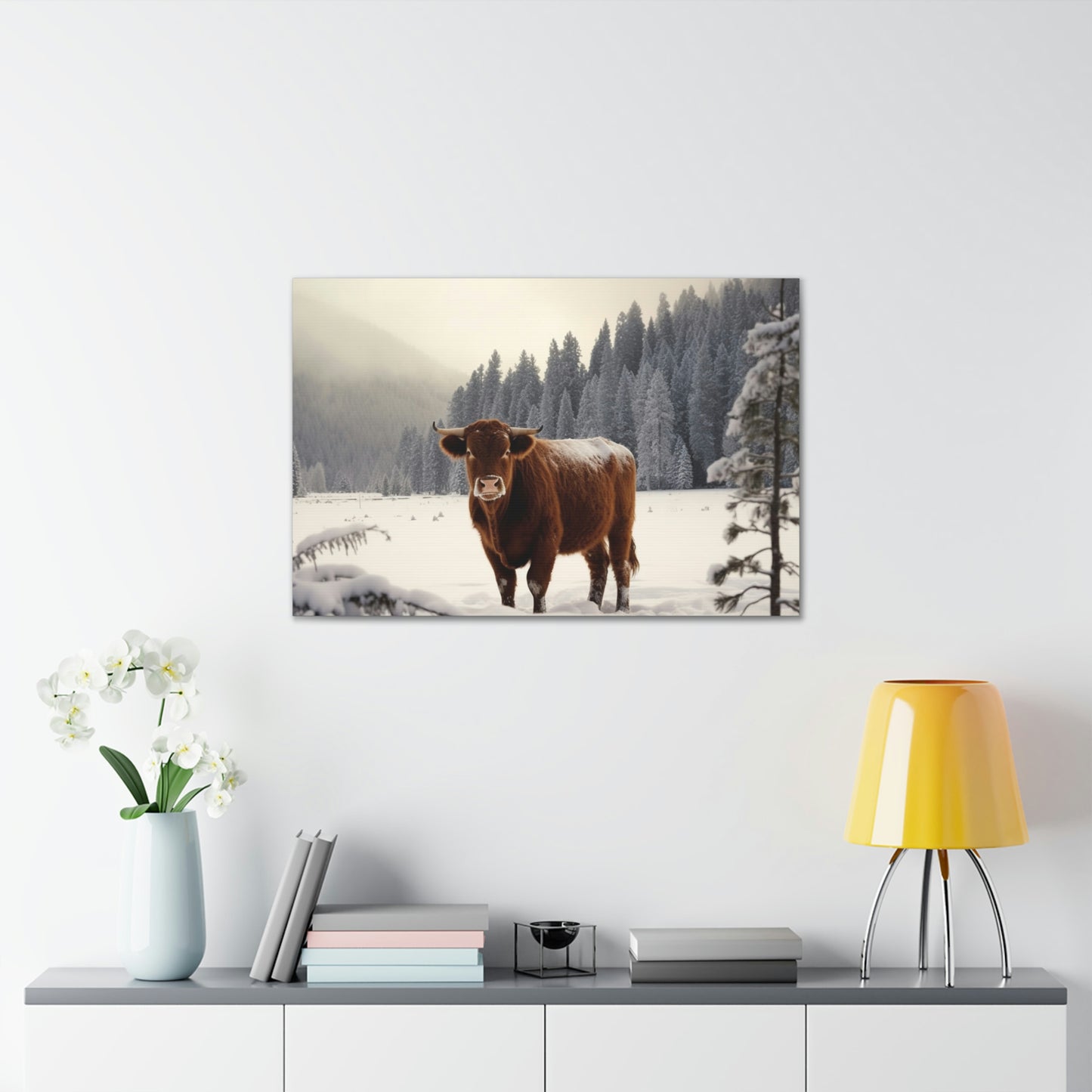 Canvas Gallery Wraps Cow Snow 3