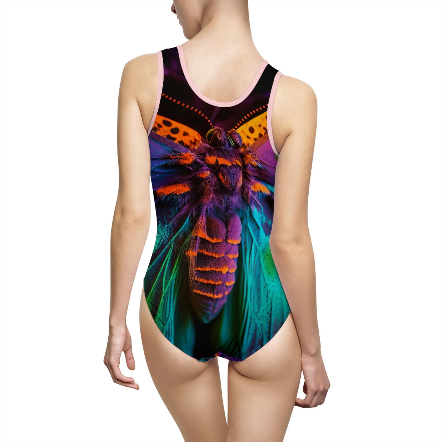 Women's Classic One-Piece Swimsuit (AOP) Florescent Butterfly Fluttering 3