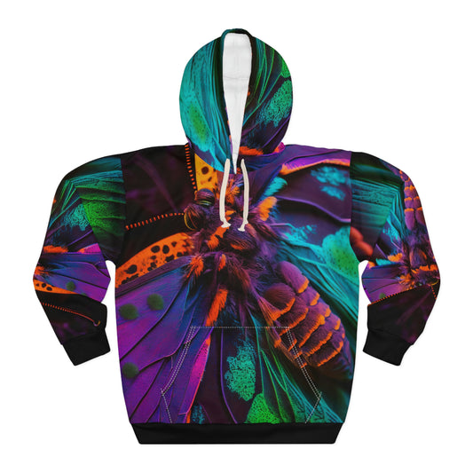 Unisex Pullover Hoodie (AOP) Florescent Butterfly Fluttering 3