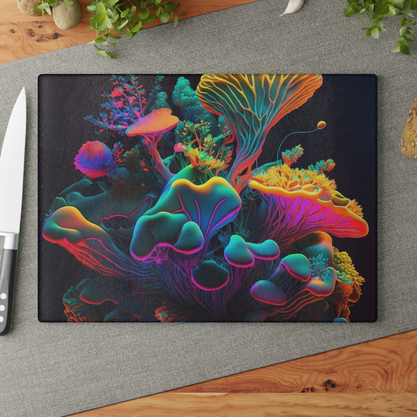 Glass Cutting Board Macro Coral Reef 1