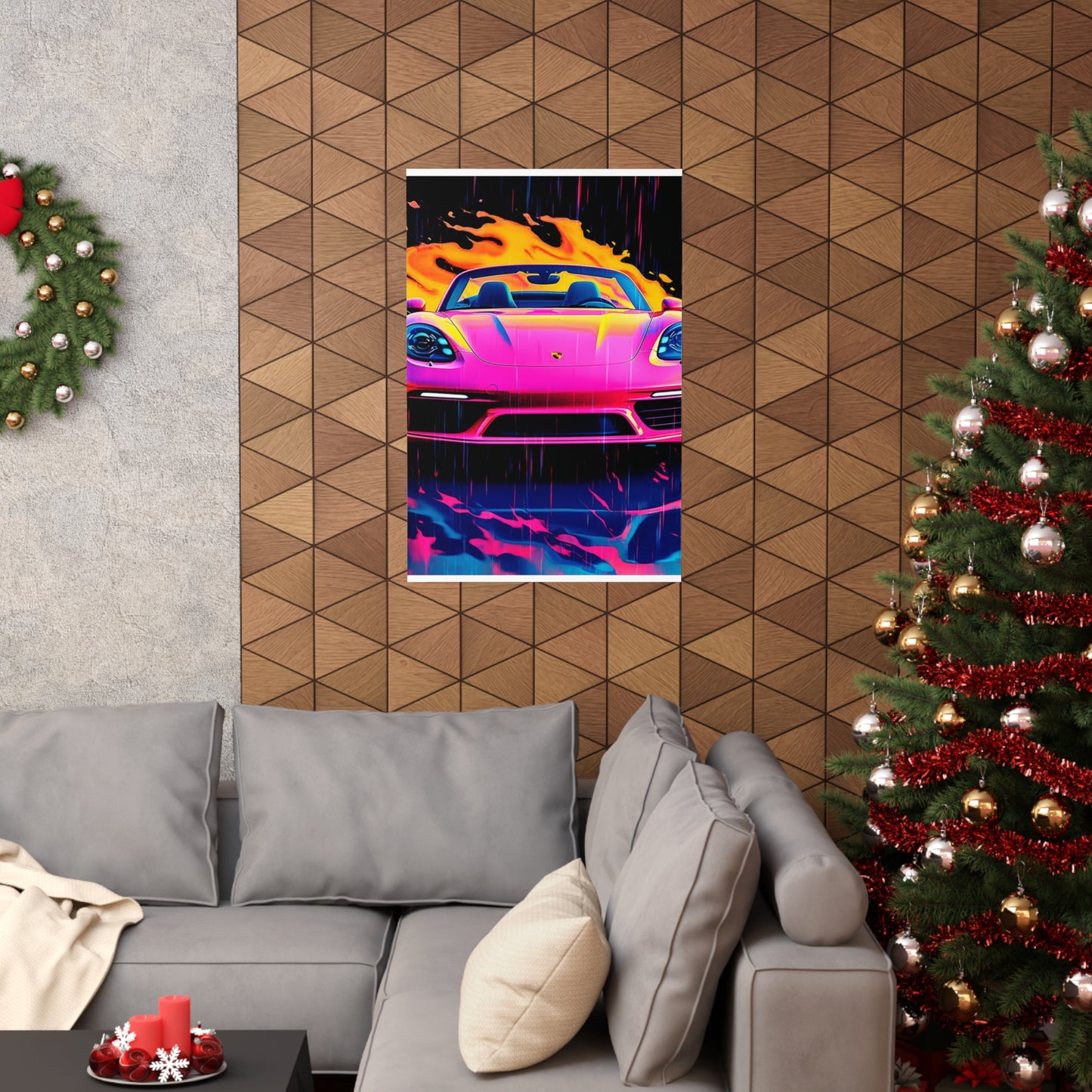 Premium Matte Vertical Posters Pink Porsche water fusion 1