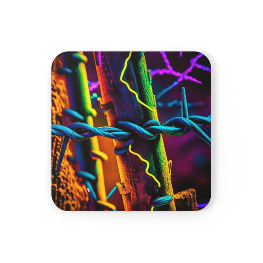 Cork Back Coaster Macro Neon Barb 2