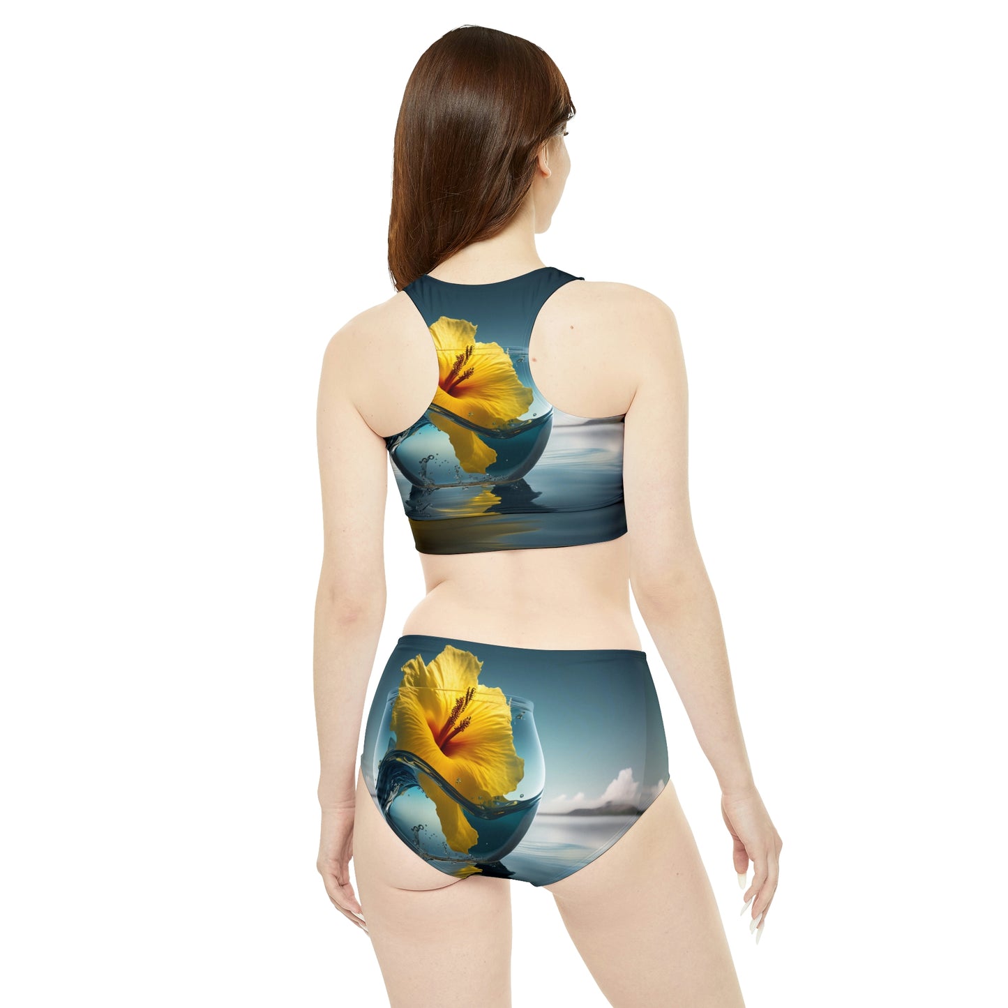Sporty Bikini Set (AOP) Yellow Hibiscus Glass 4
