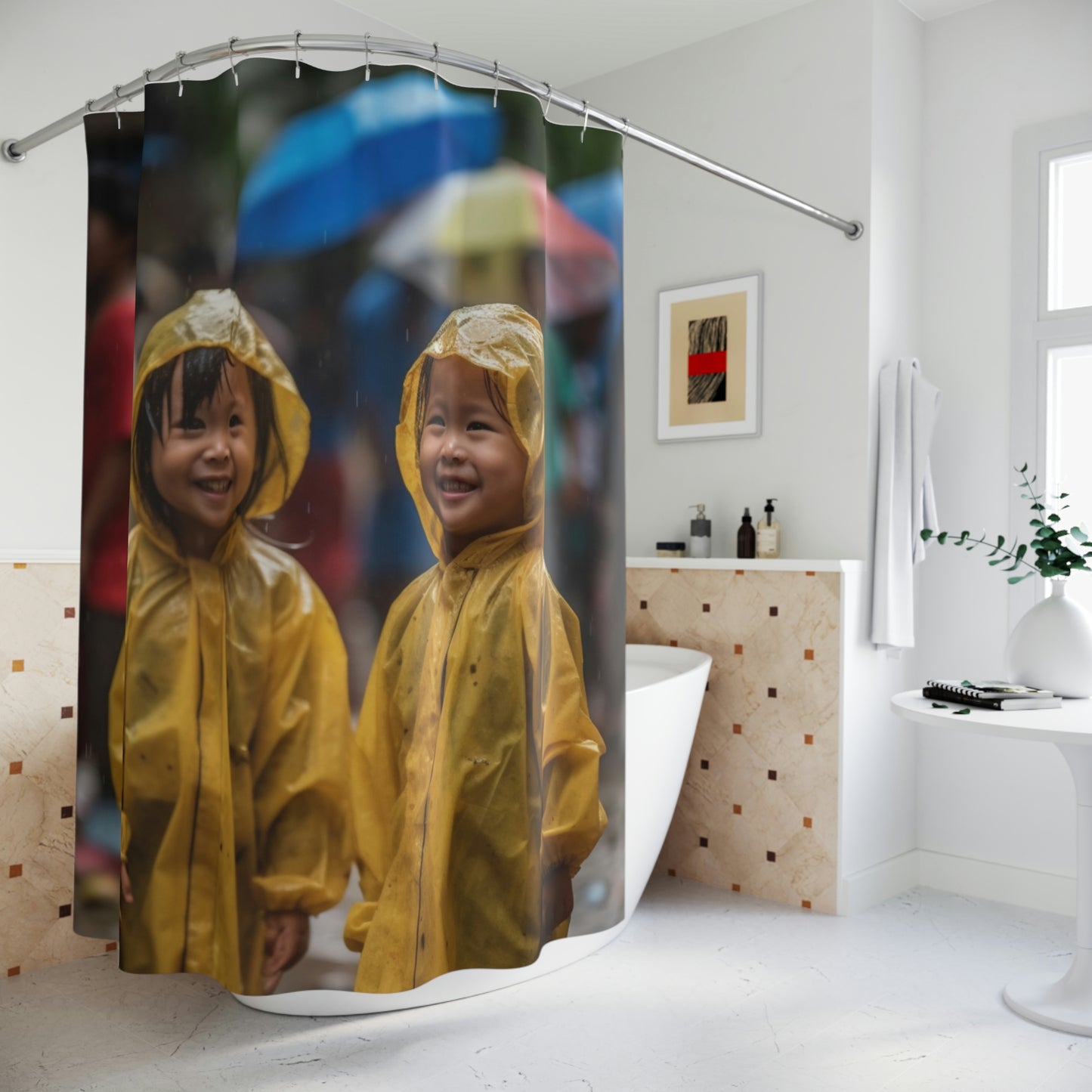 Polyester Shower Curtain Yellow Raincoat kids 3