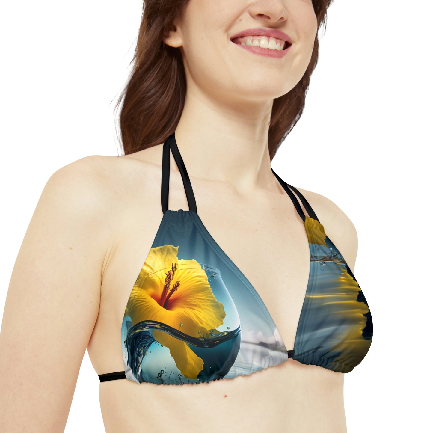 Strappy Bikini Set (AOP) Yellow Hibiscus Glass 4