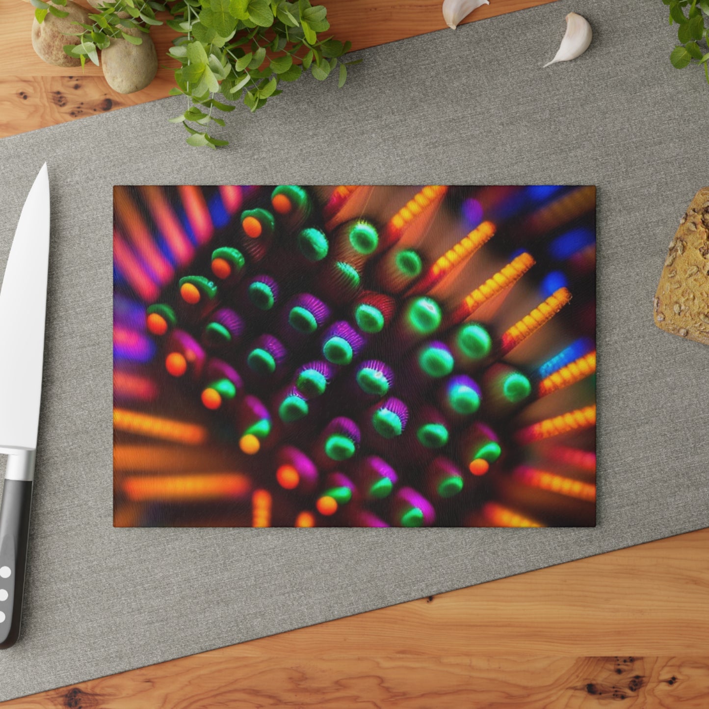 Glass Cutting Board Macro Cactus neon square 3
