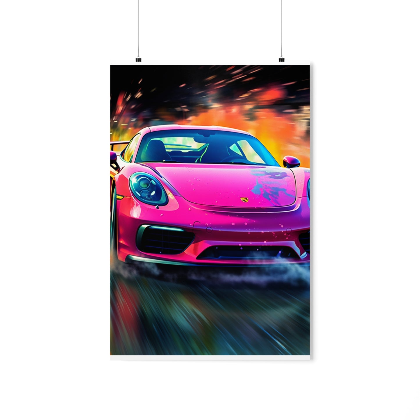 Premium Matte Vertical Posters Pink Porsche water fusion 4