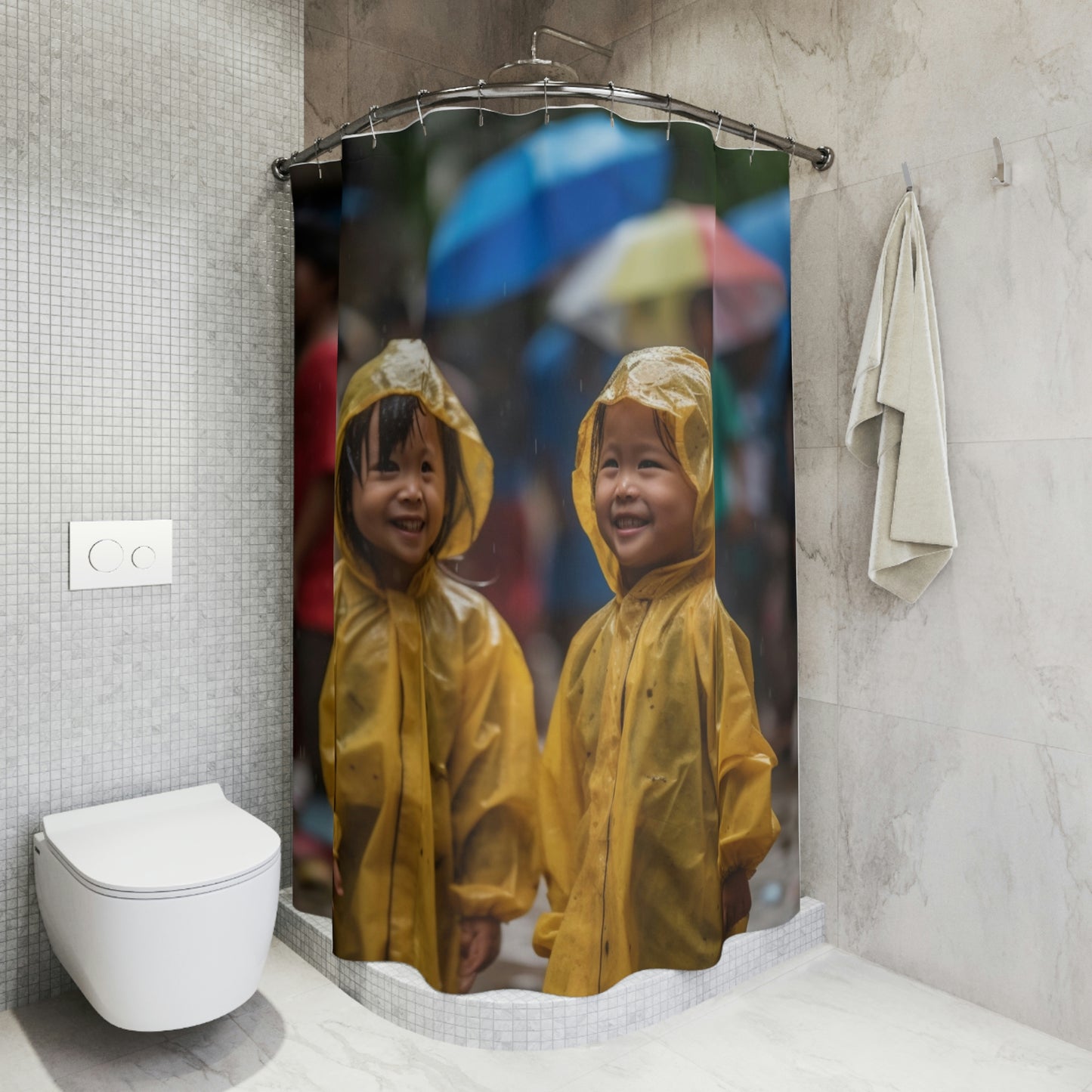 Polyester Shower Curtain Yellow Raincoat kids 3