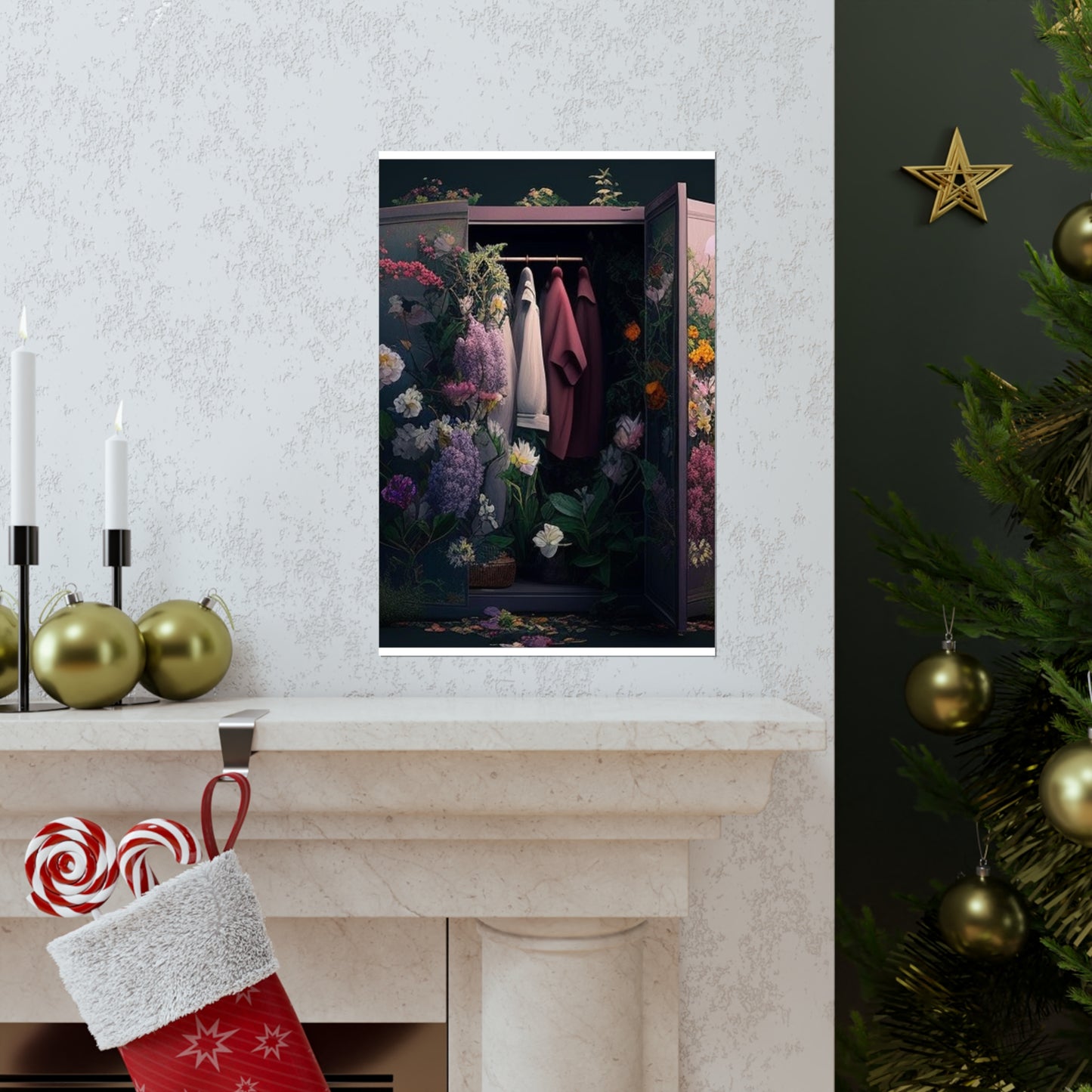 Premium Matte Vertical Posters A Wardrobe Surrounded by Flowers 2